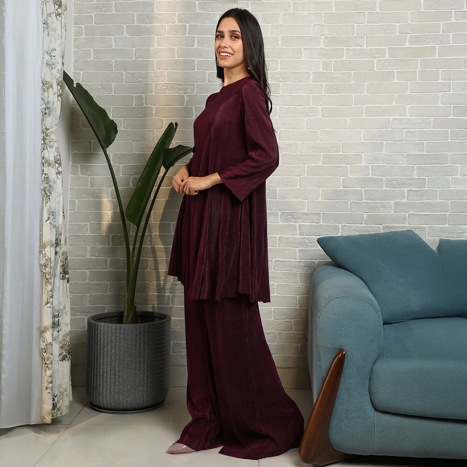 Solid Pleated Kurta Set