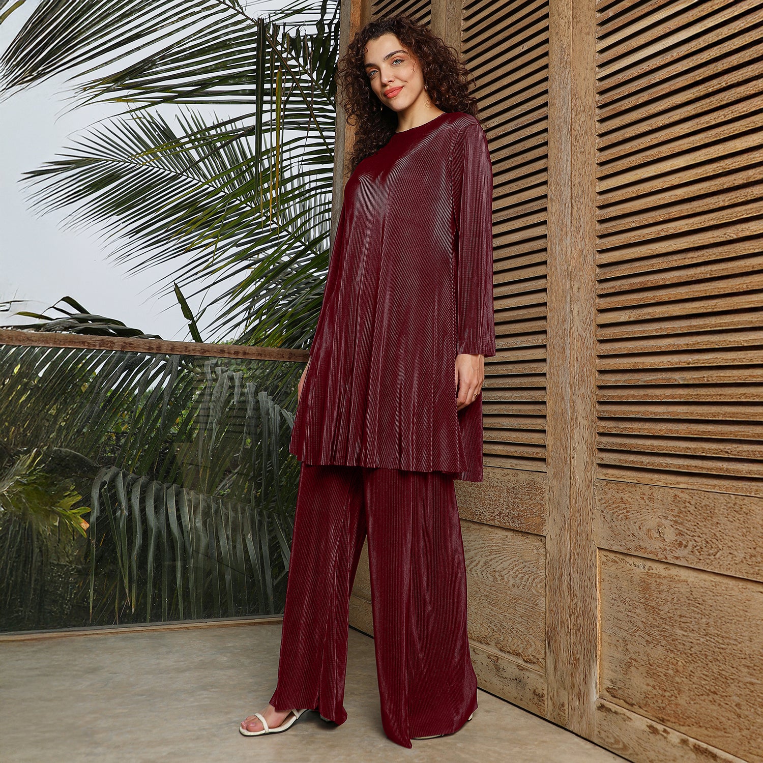 Solid Pleated Kurta Set