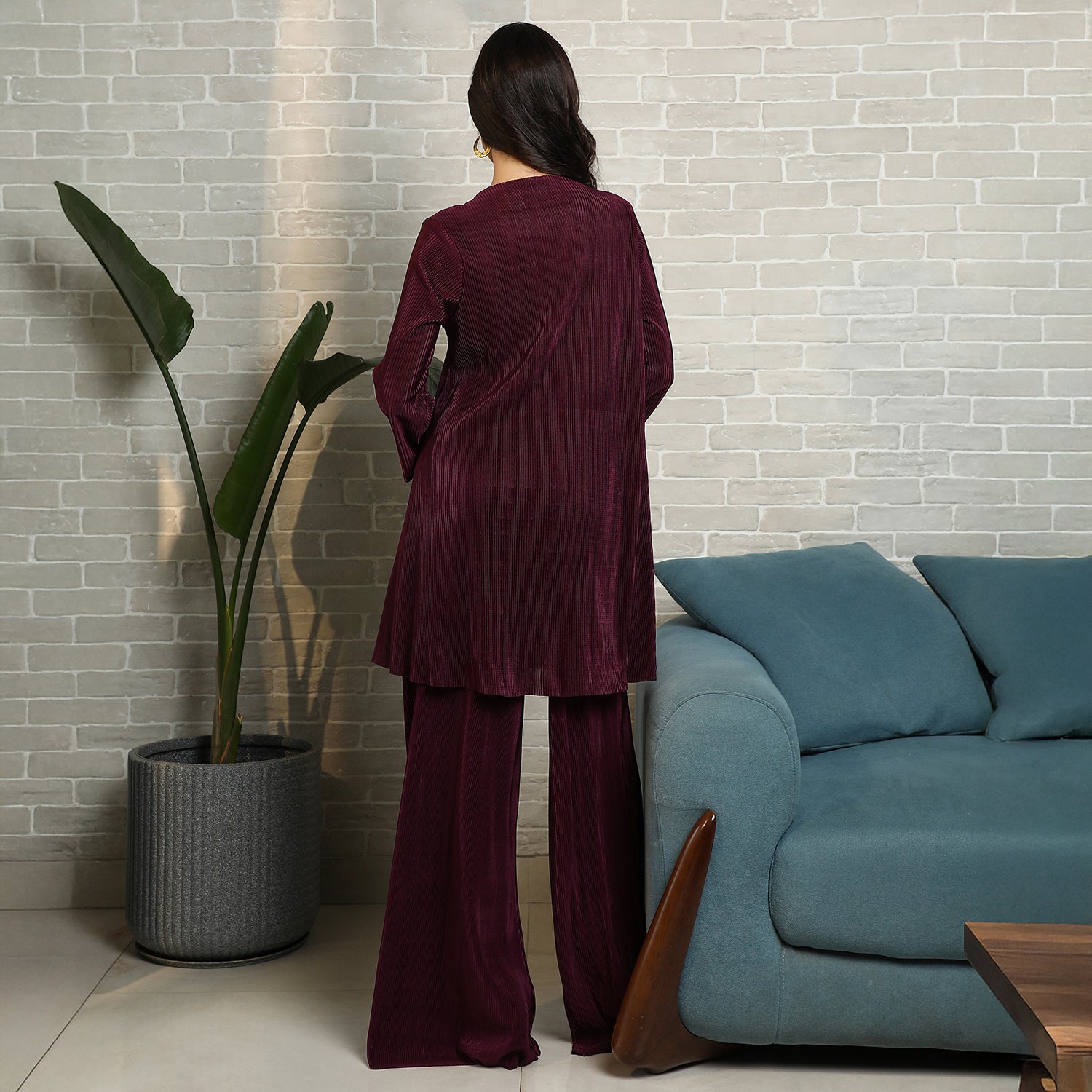 Solid Pleated Kurta Set