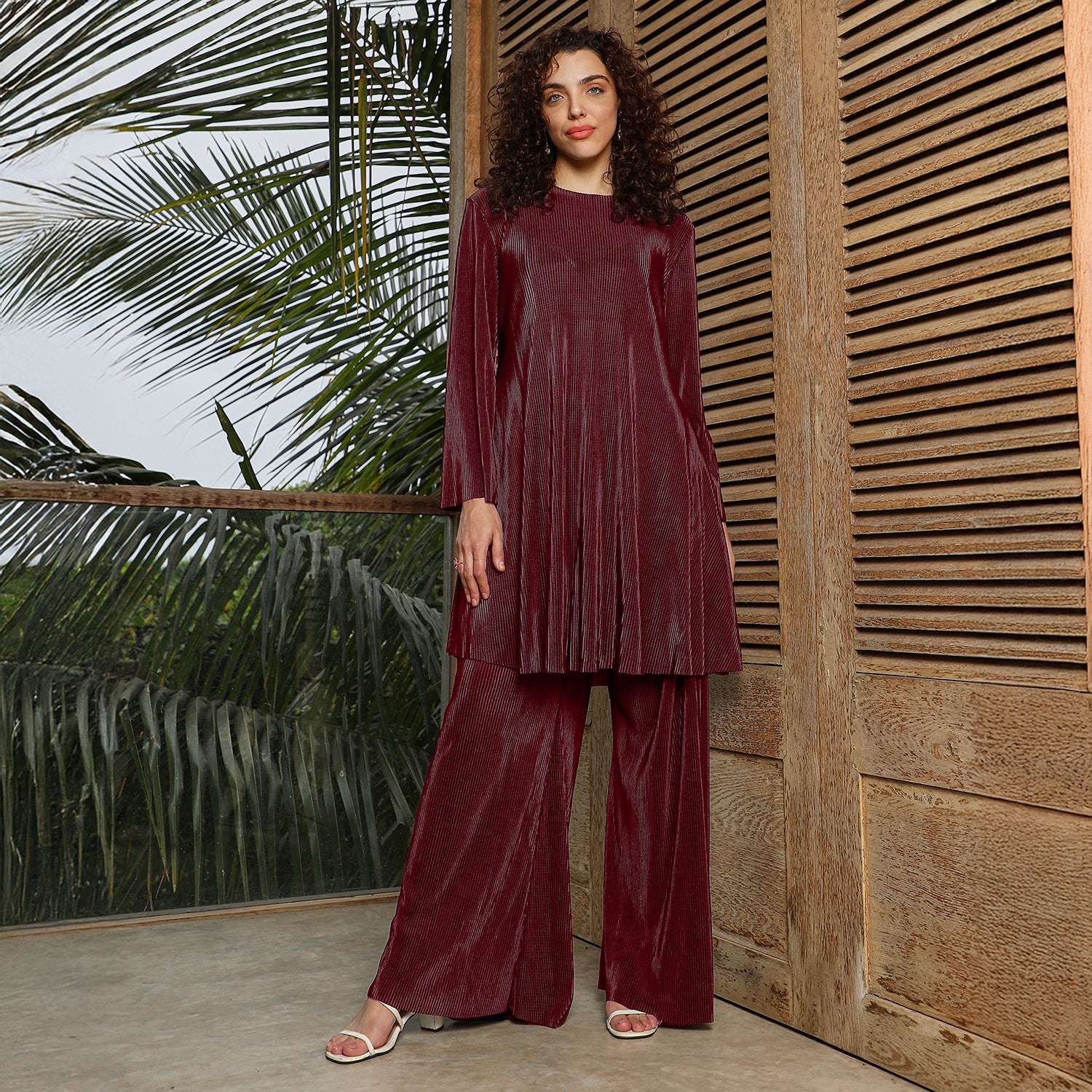 Solid Pleated Kurta Set