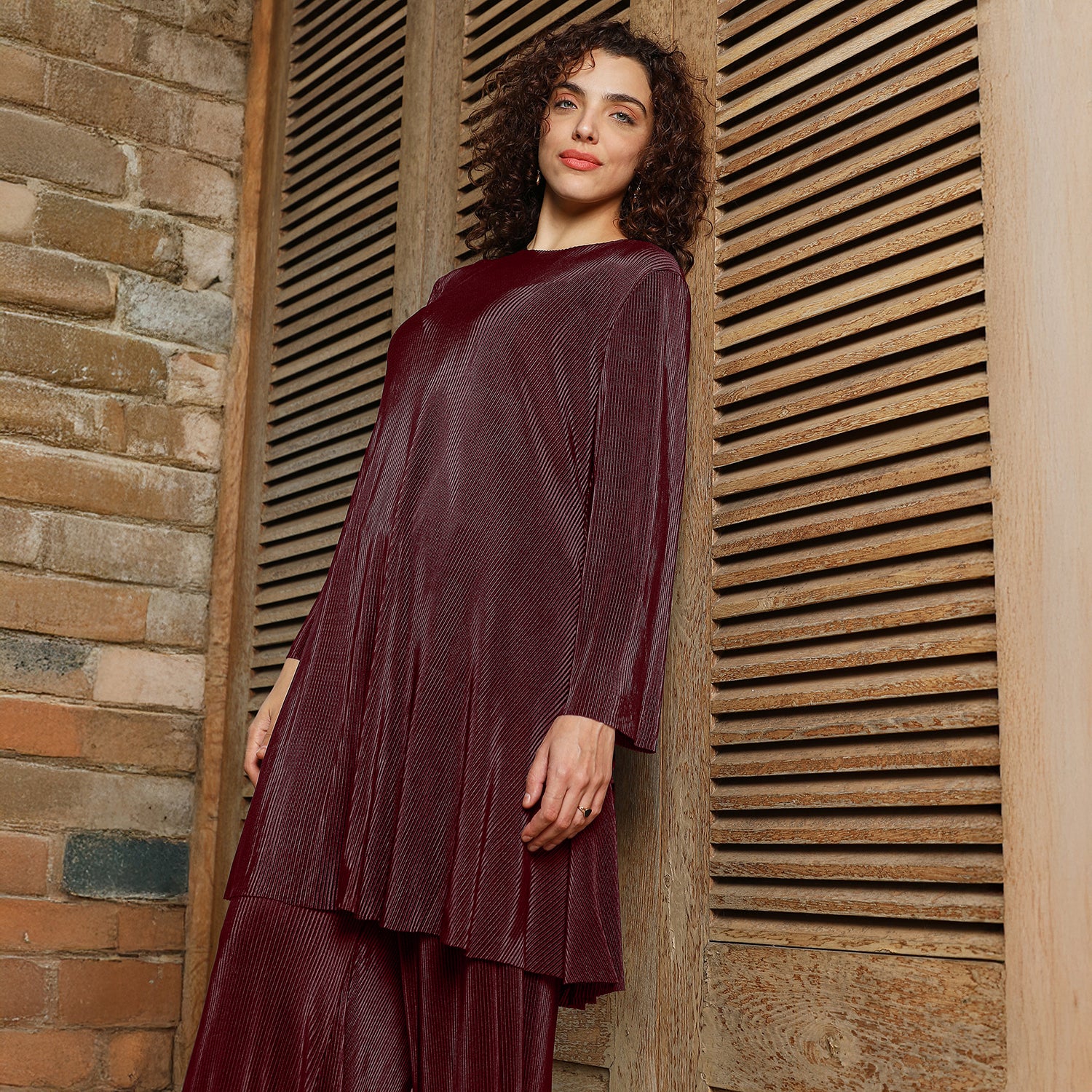 Solid Pleated Kurta Set