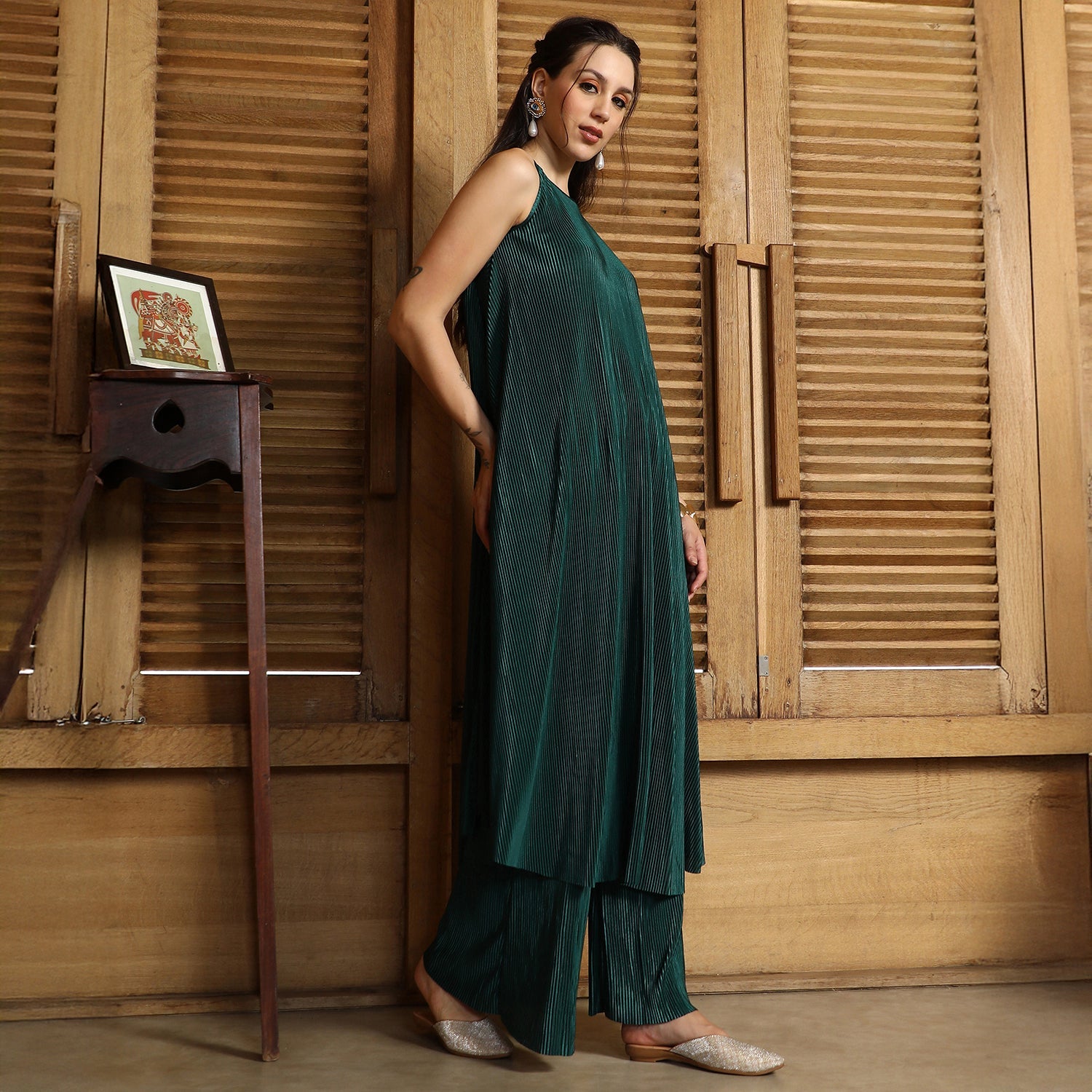 Solid Pleated-Halter Co-Ord Set