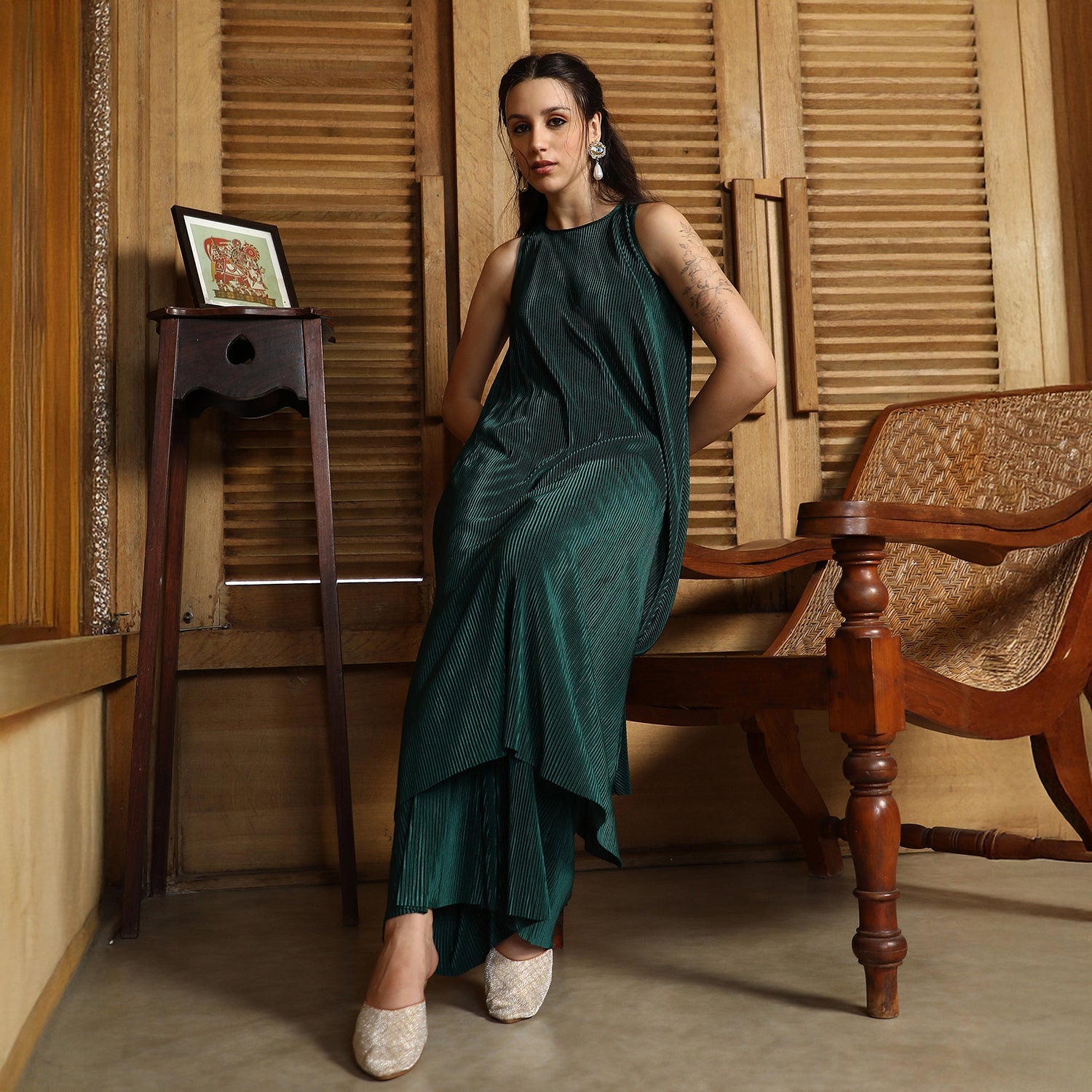 Solid Pleated-Halter Co-Ord Set