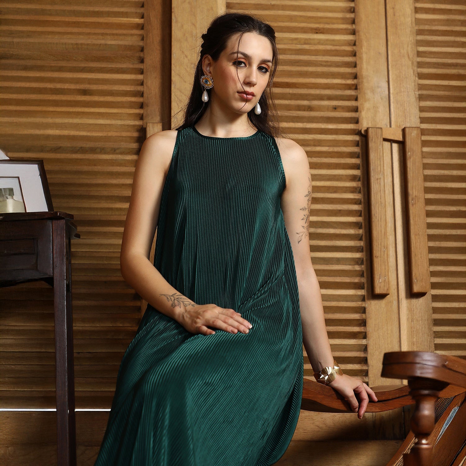 Solid Pleated-Halter Co-Ord Set