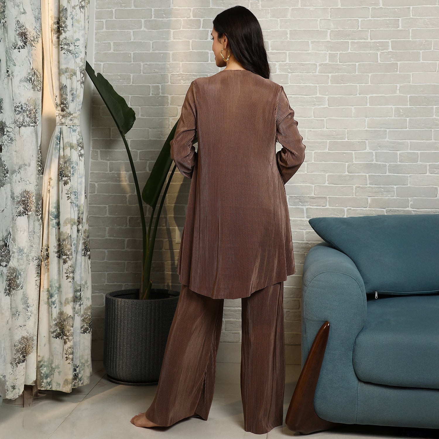 Solid Pleated Kurta Set