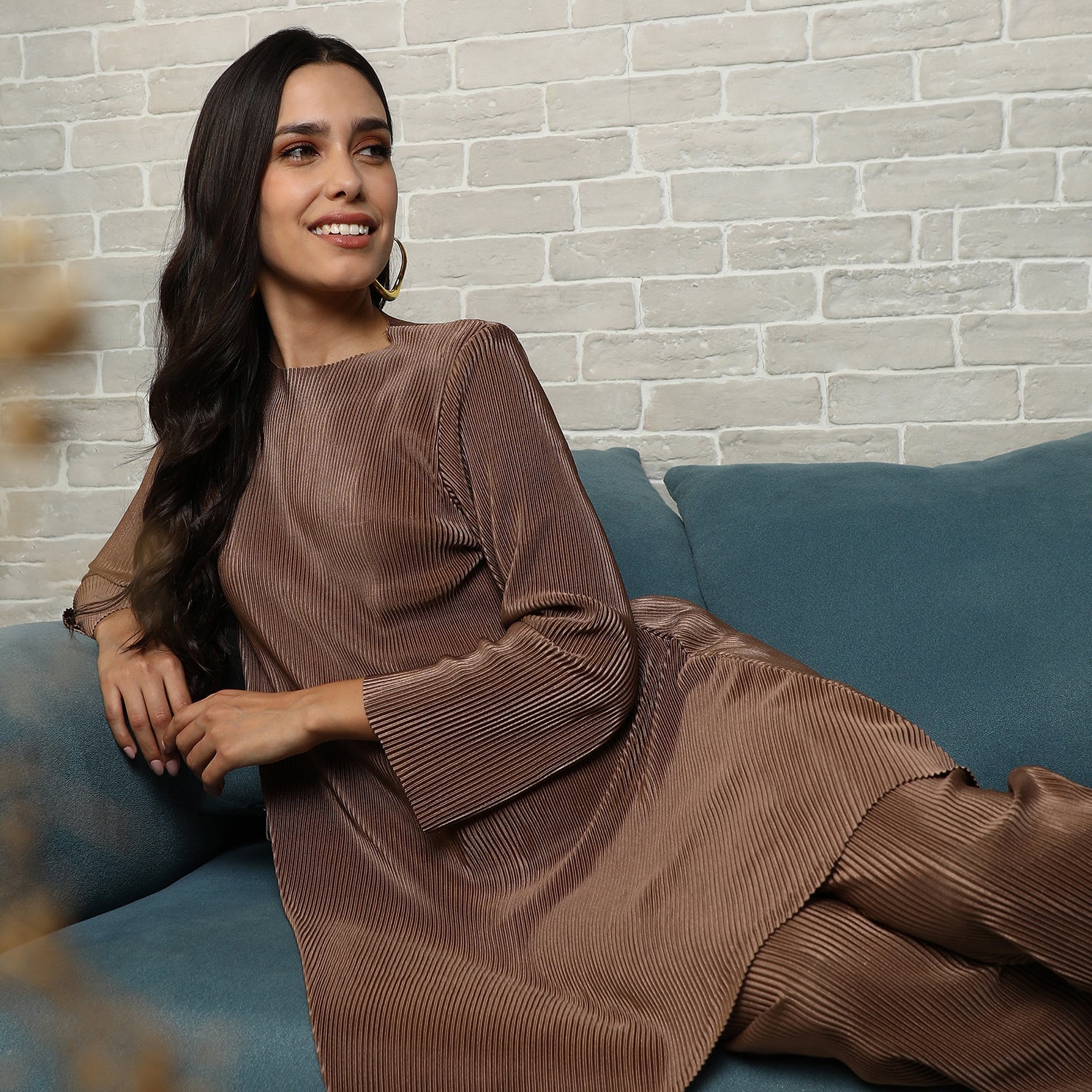 Solid Pleated Kurta Set