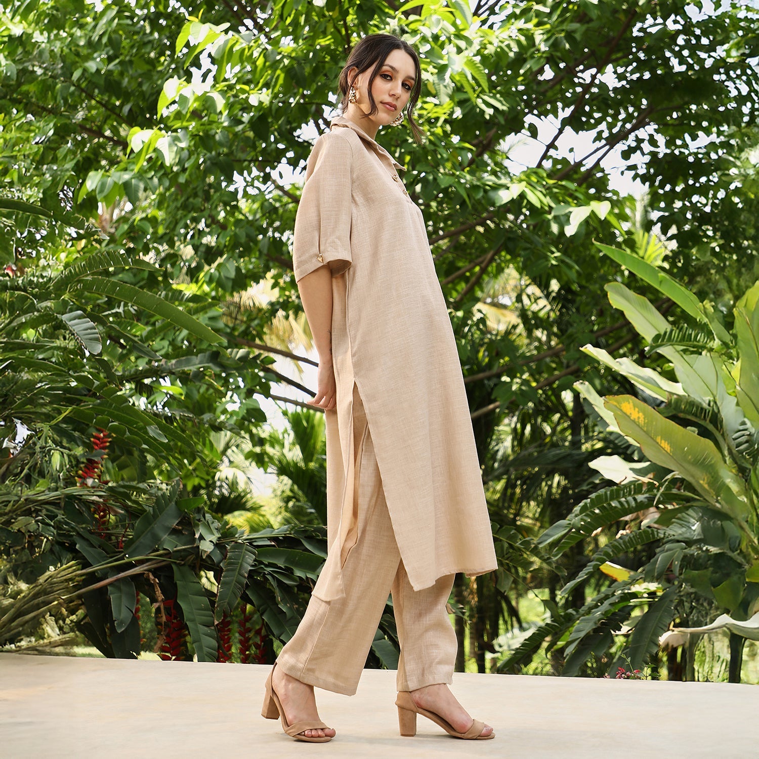 Solid Linen-Blend Kurta Set