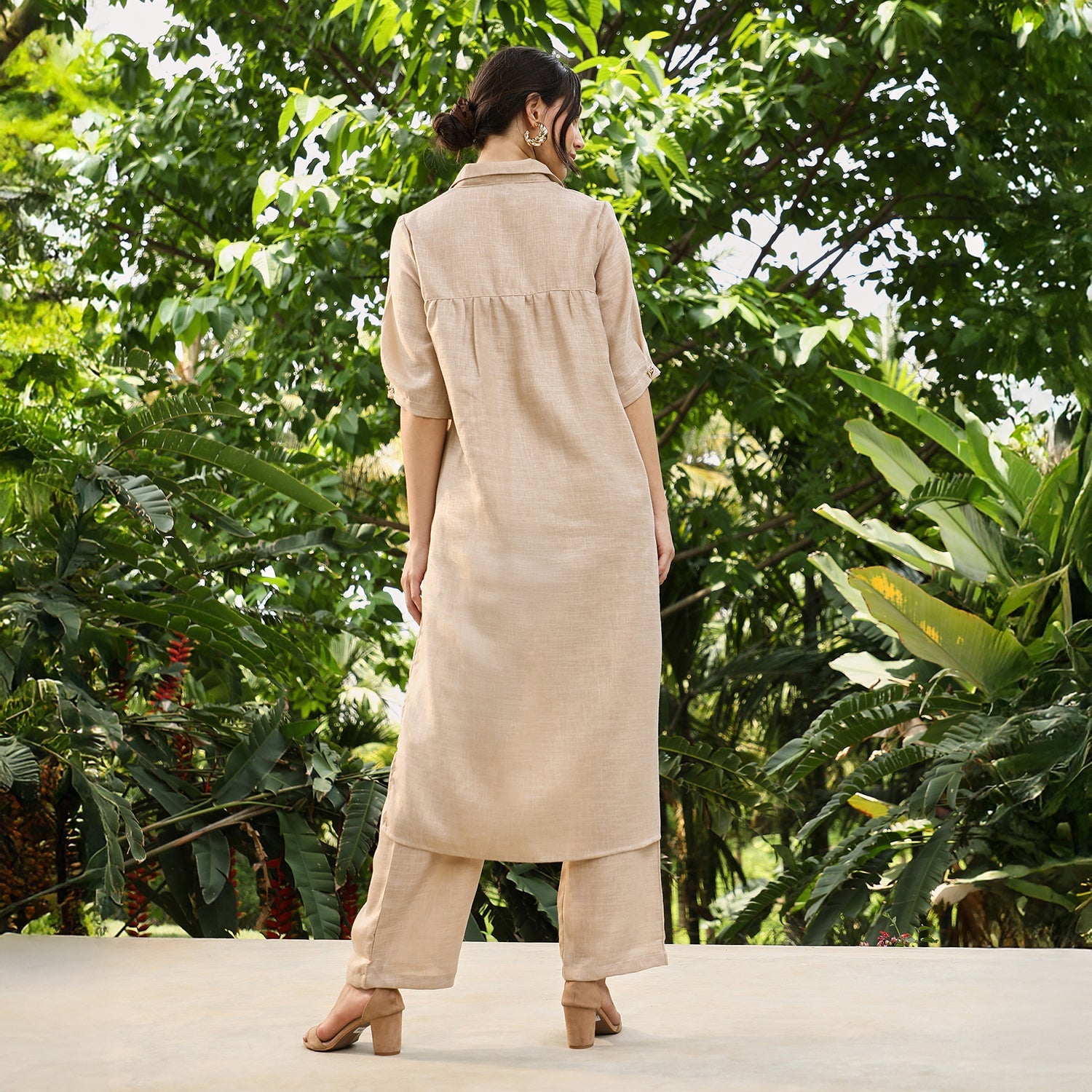 Solid Linen-Blend Kurta Set