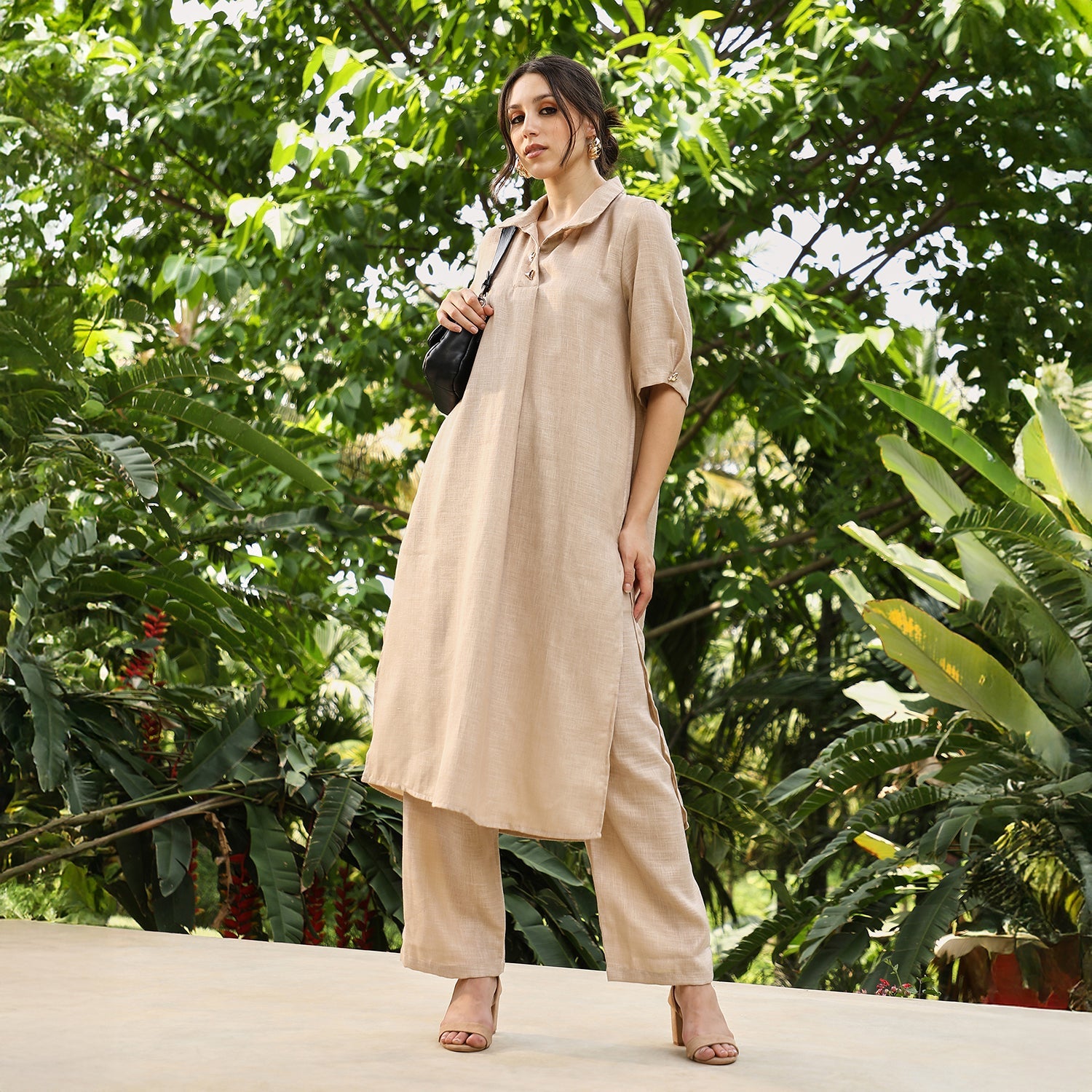 Solid Linen-Blend Kurta Set