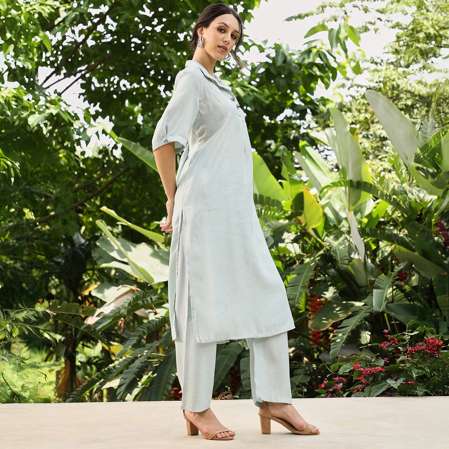 Solid Linen-Blend Kurta Set