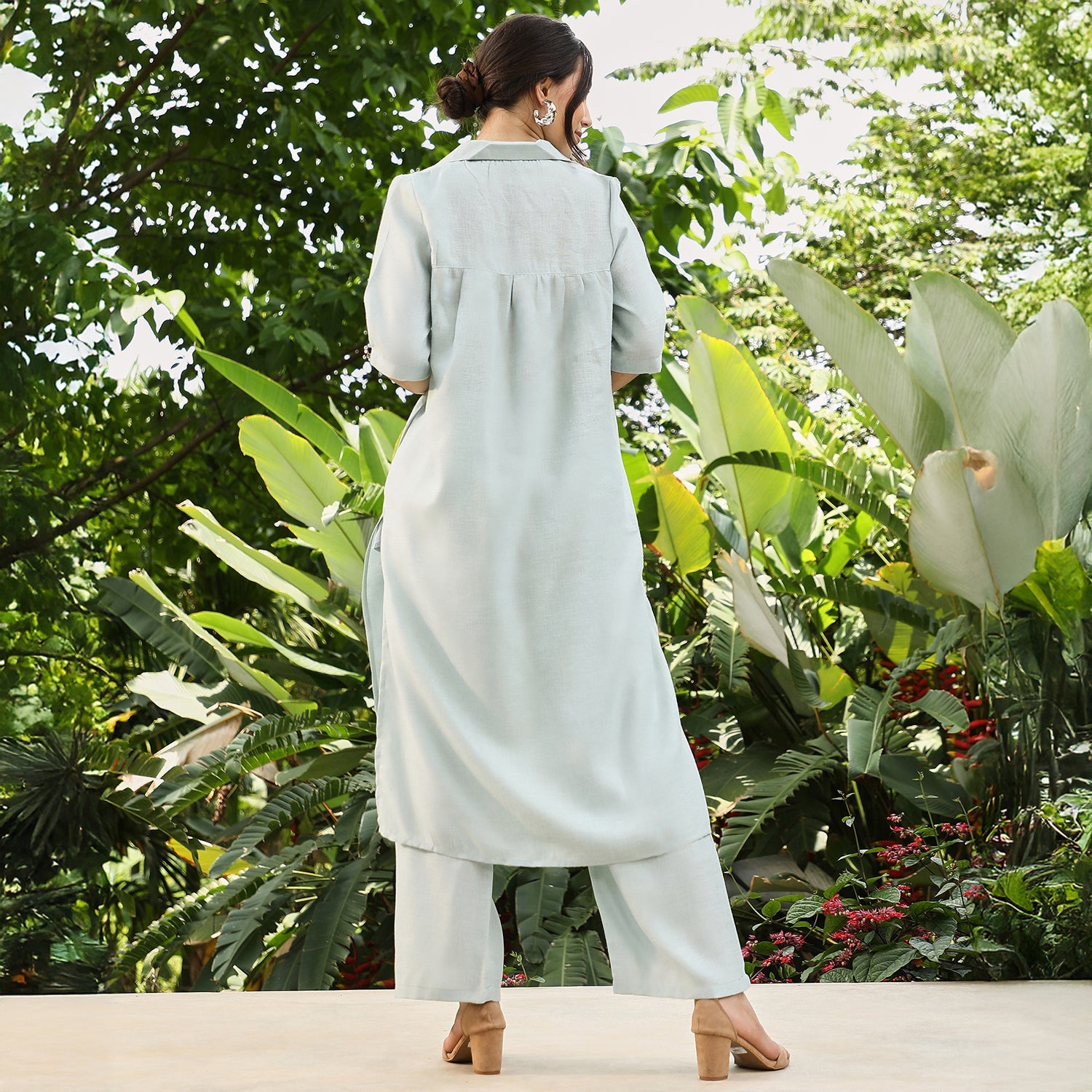 Solid Linen-Blend Kurta Set