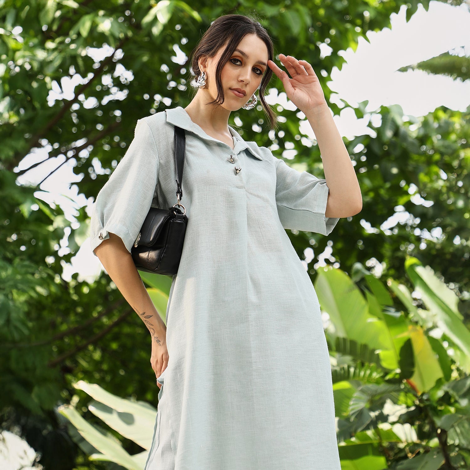 Solid Linen-Blend Kurta Set