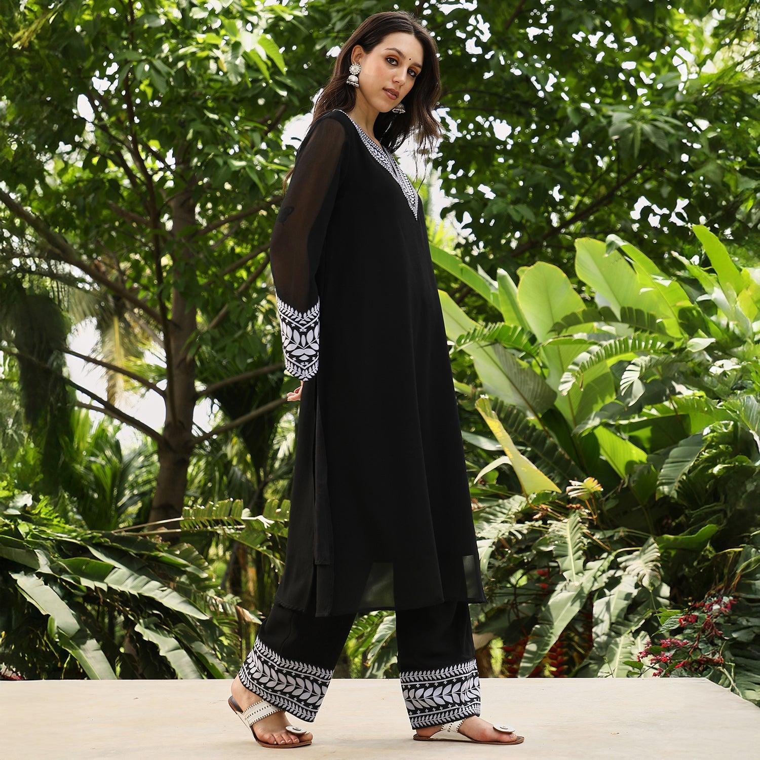 Folaige-Lined Kurta Set