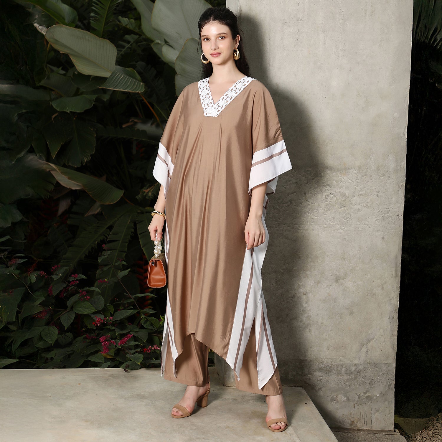 Panel-Striped Kaftan Kurta Set