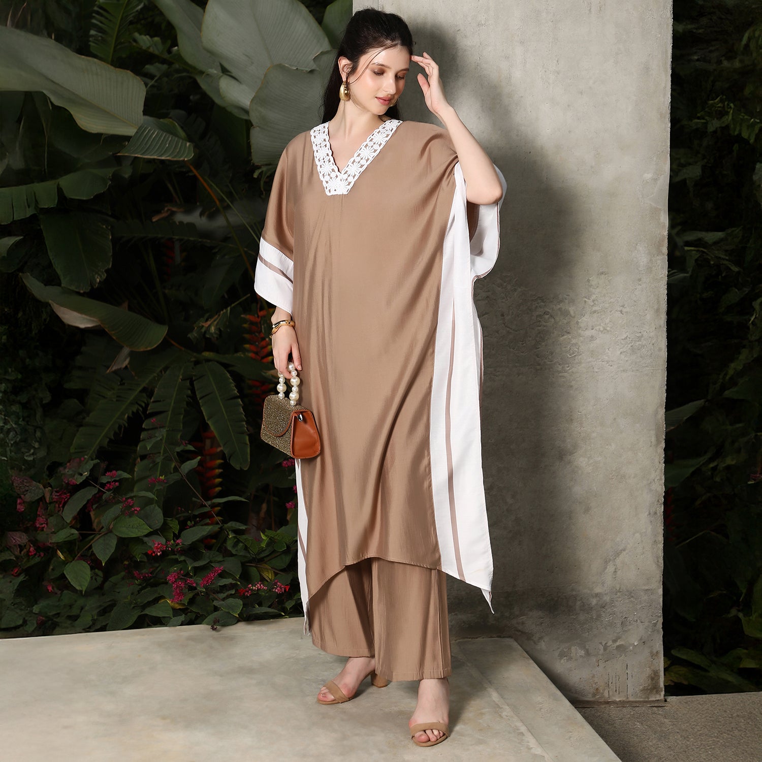 Panel-Striped Kaftan Kurta Set