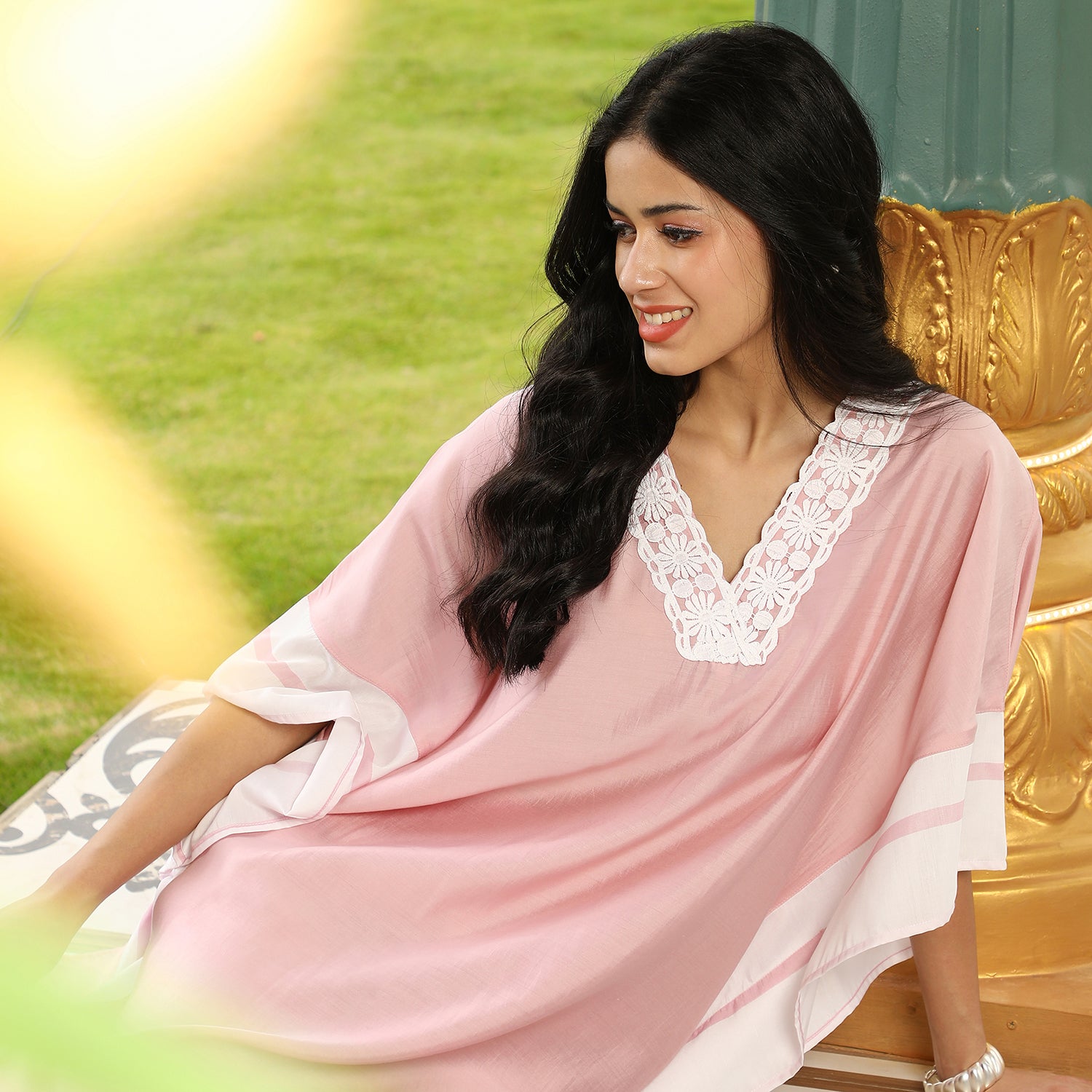 Panel-Striped Kaftan Kurta Set