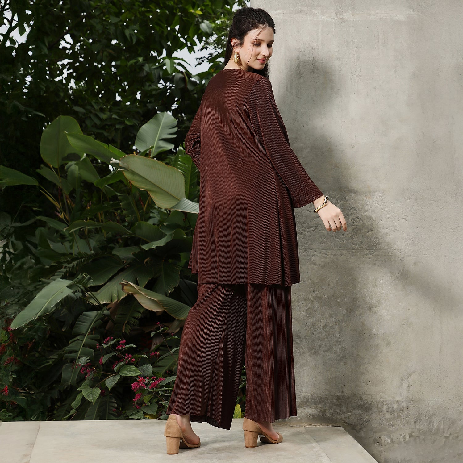 Solid Pleated Kurta Set