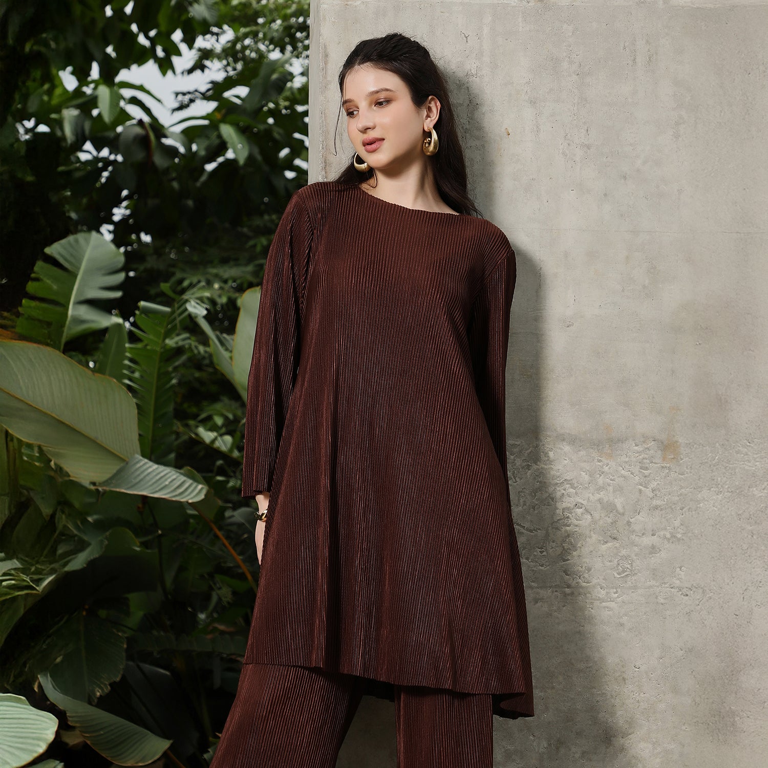 Solid Pleated Kurta Set