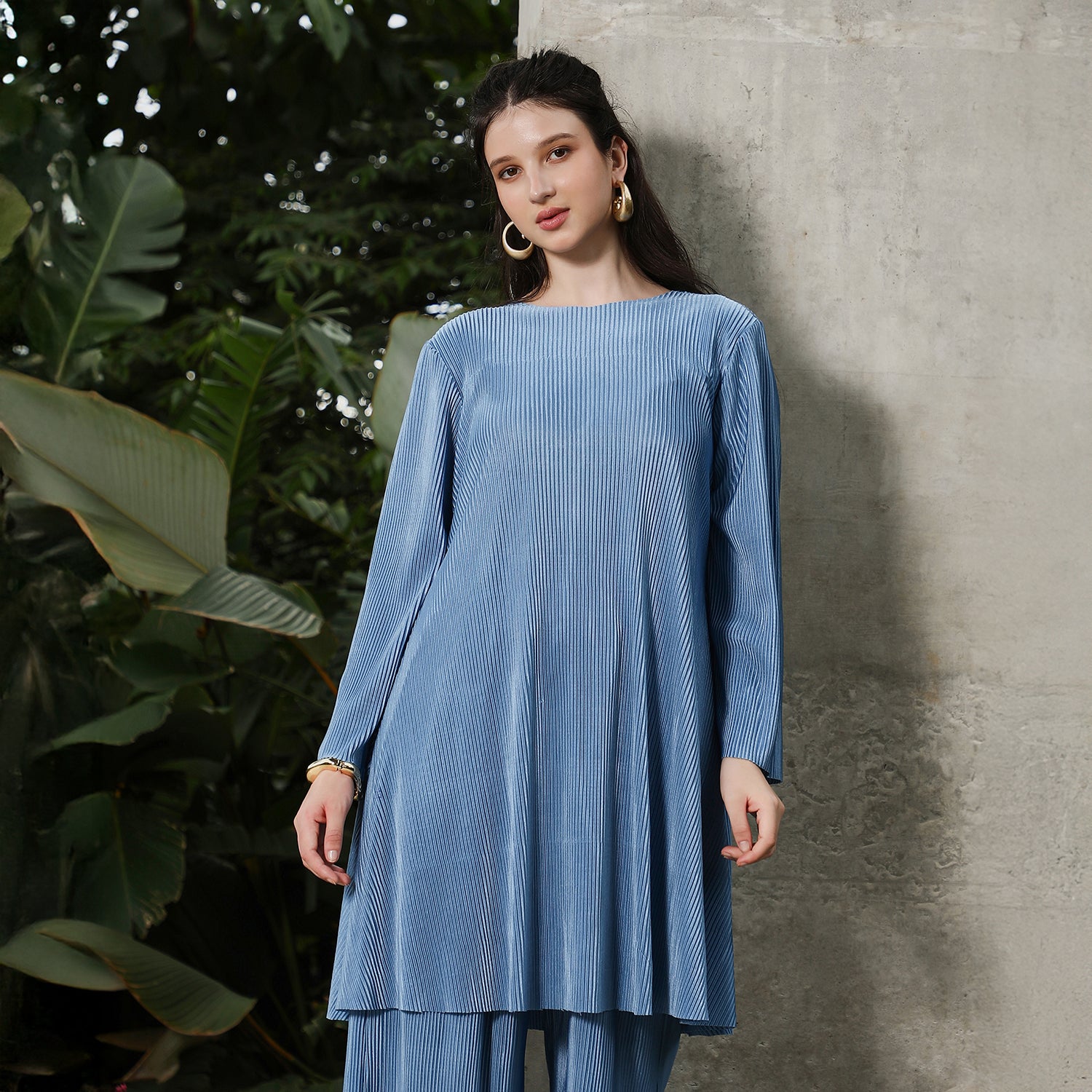Solid Pleated Kurta Set