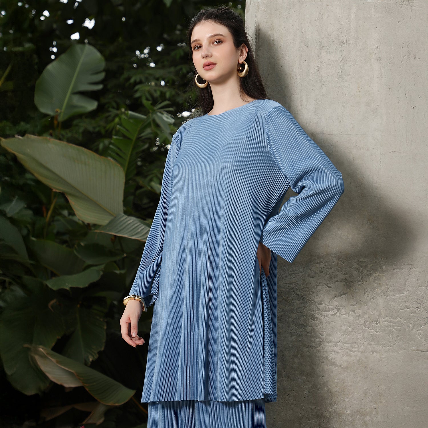 Solid Pleated Kurta Set