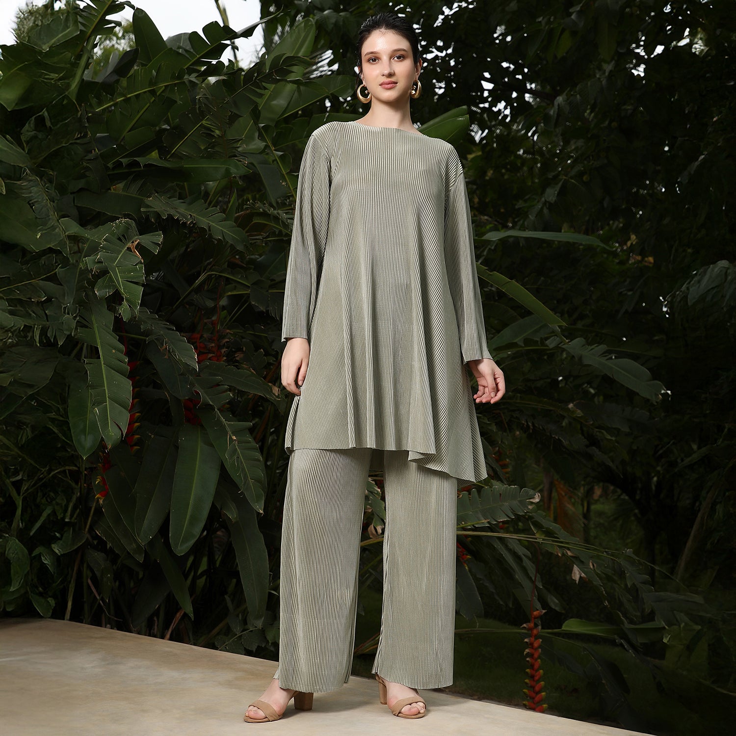 Solid Pleated Kurta Set