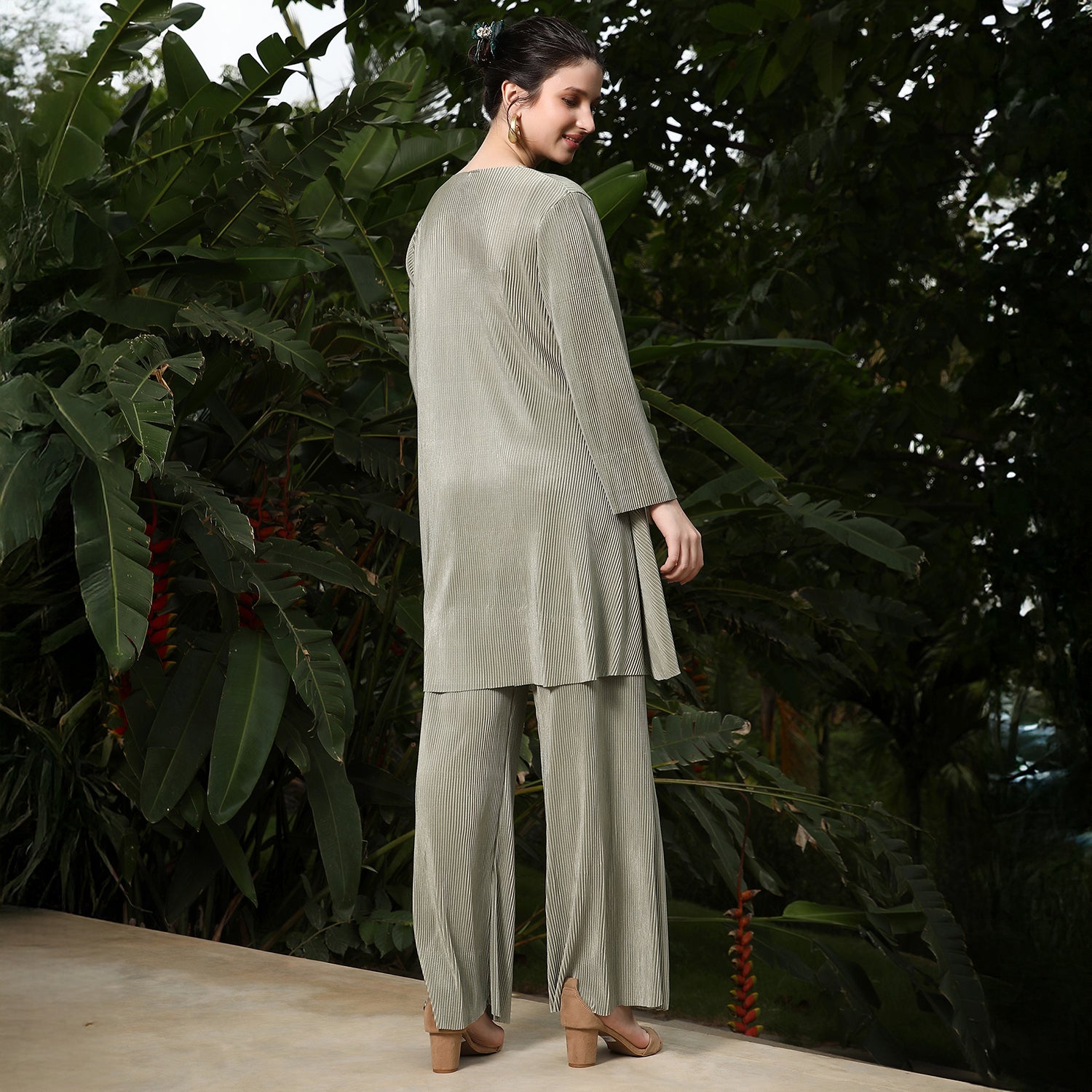 Solid Pleated Kurta Set