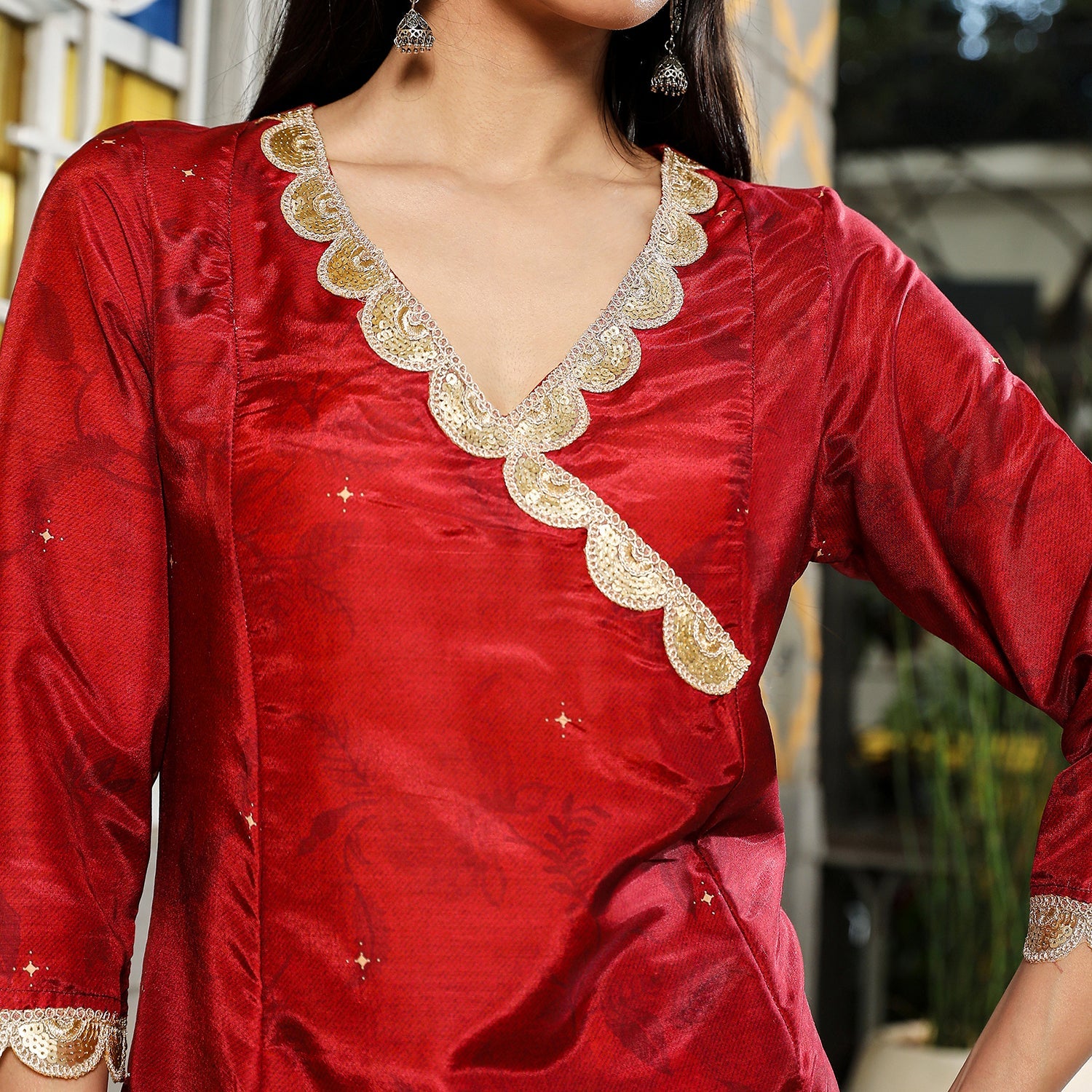 Botanical Block Kurta With Trousers & Dupatta