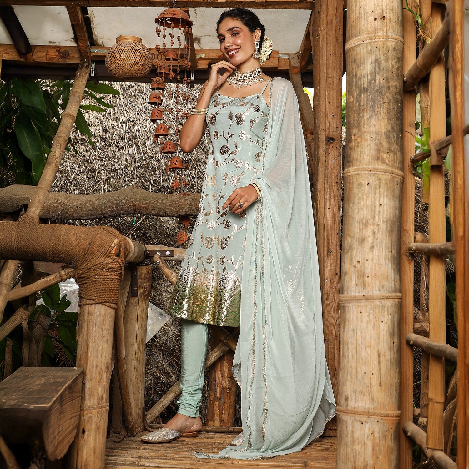 Floral Zari Anarkali Set