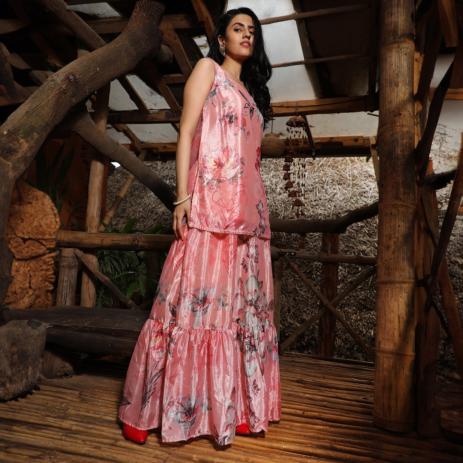 Botanical Kurti And Sharara Set