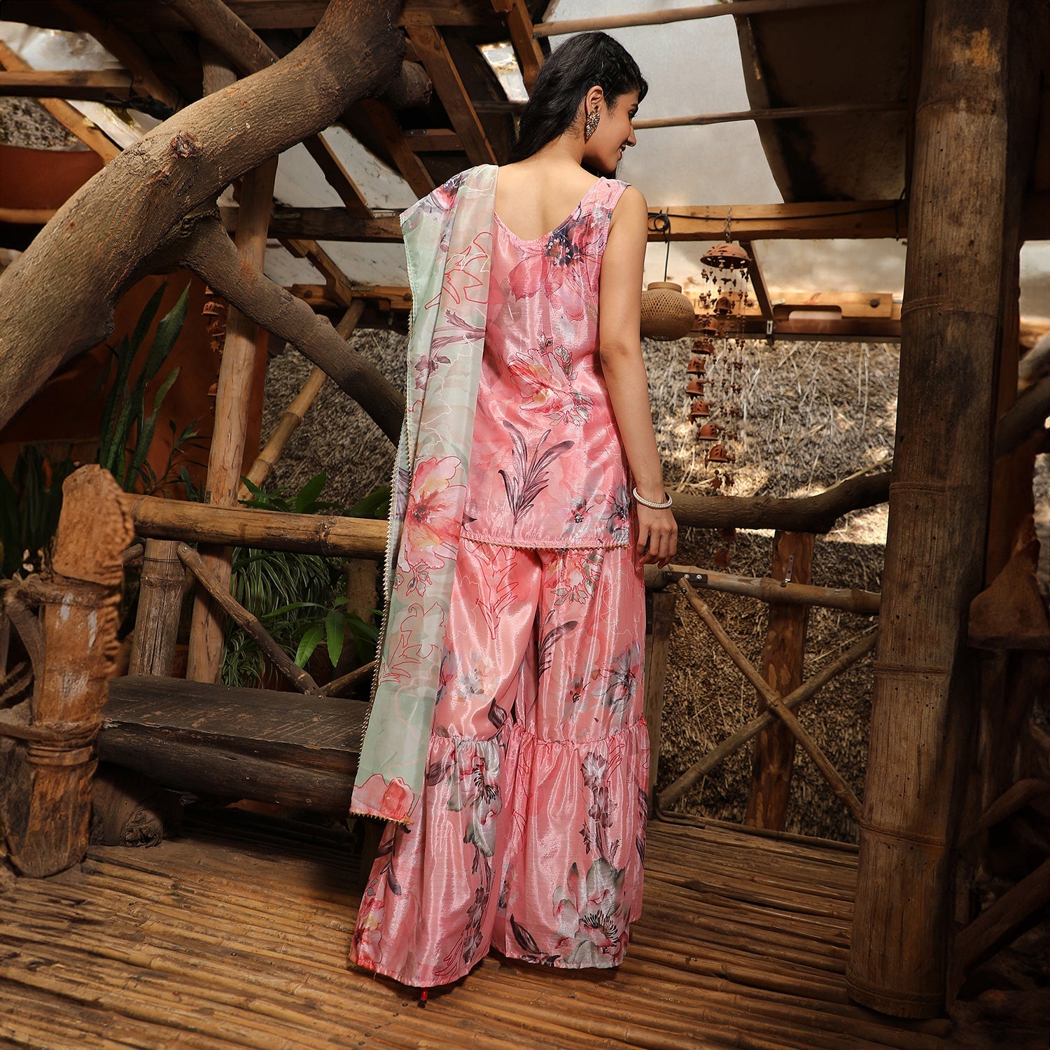 Botanical Kurti And Sharara Set