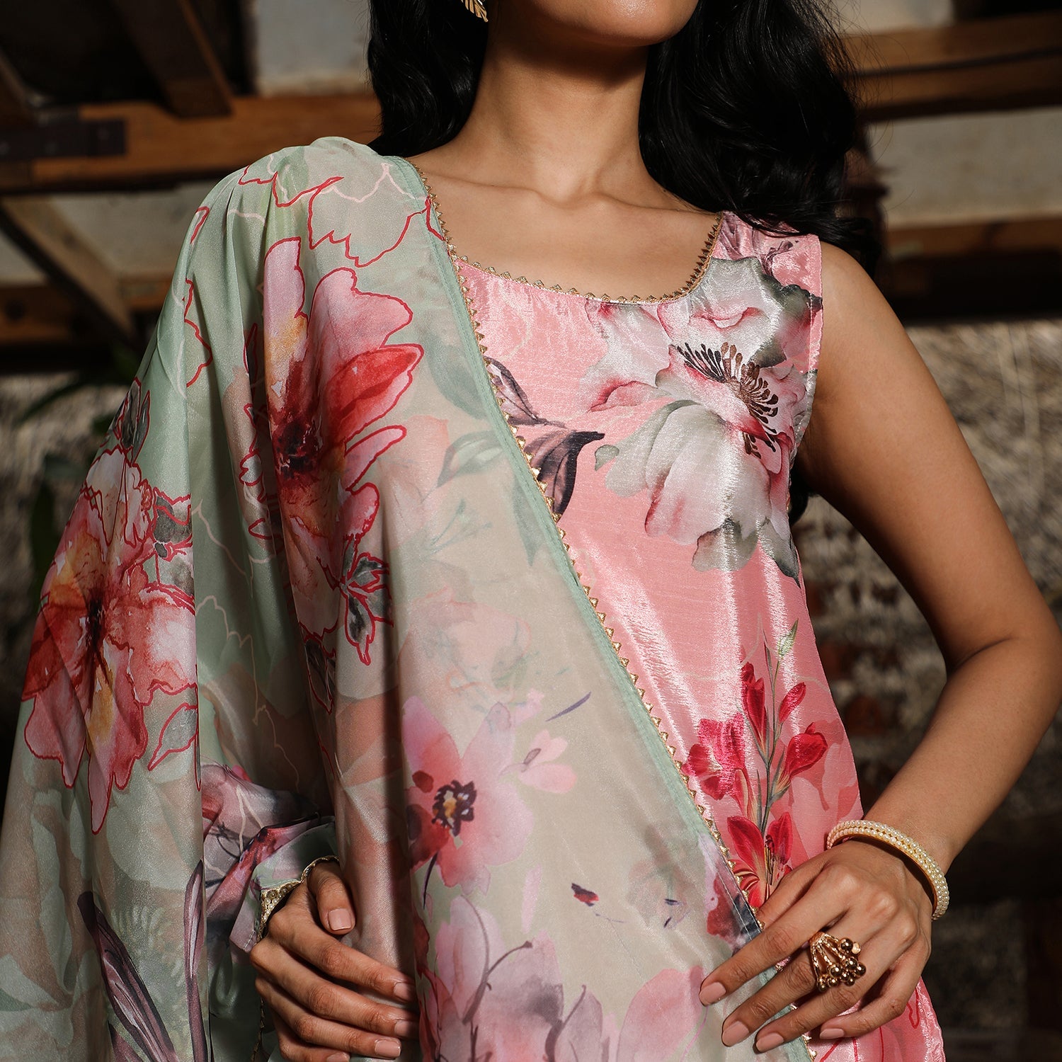 Botanical Kurti And Sharara Set