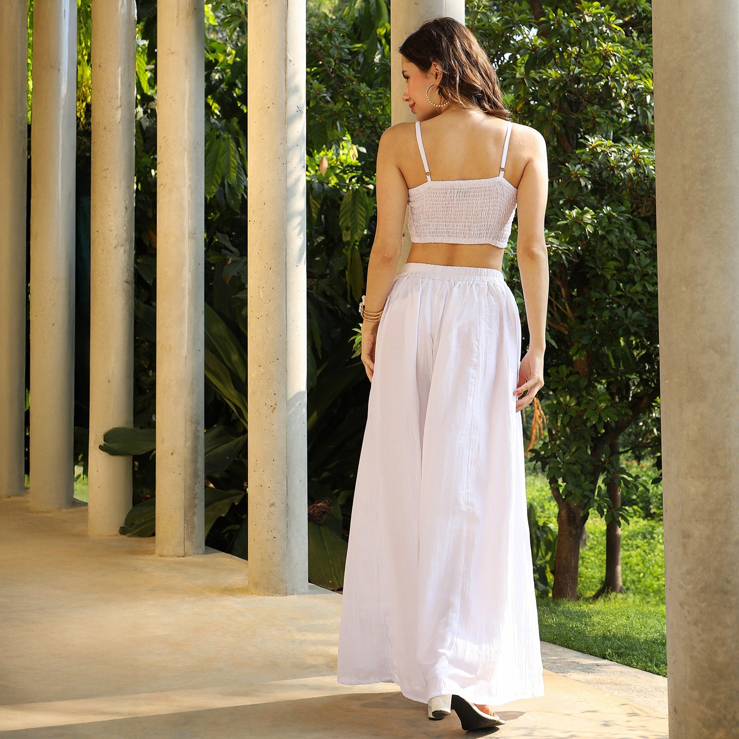 Bloom Motif Kurta With Crop Top And Palazzo