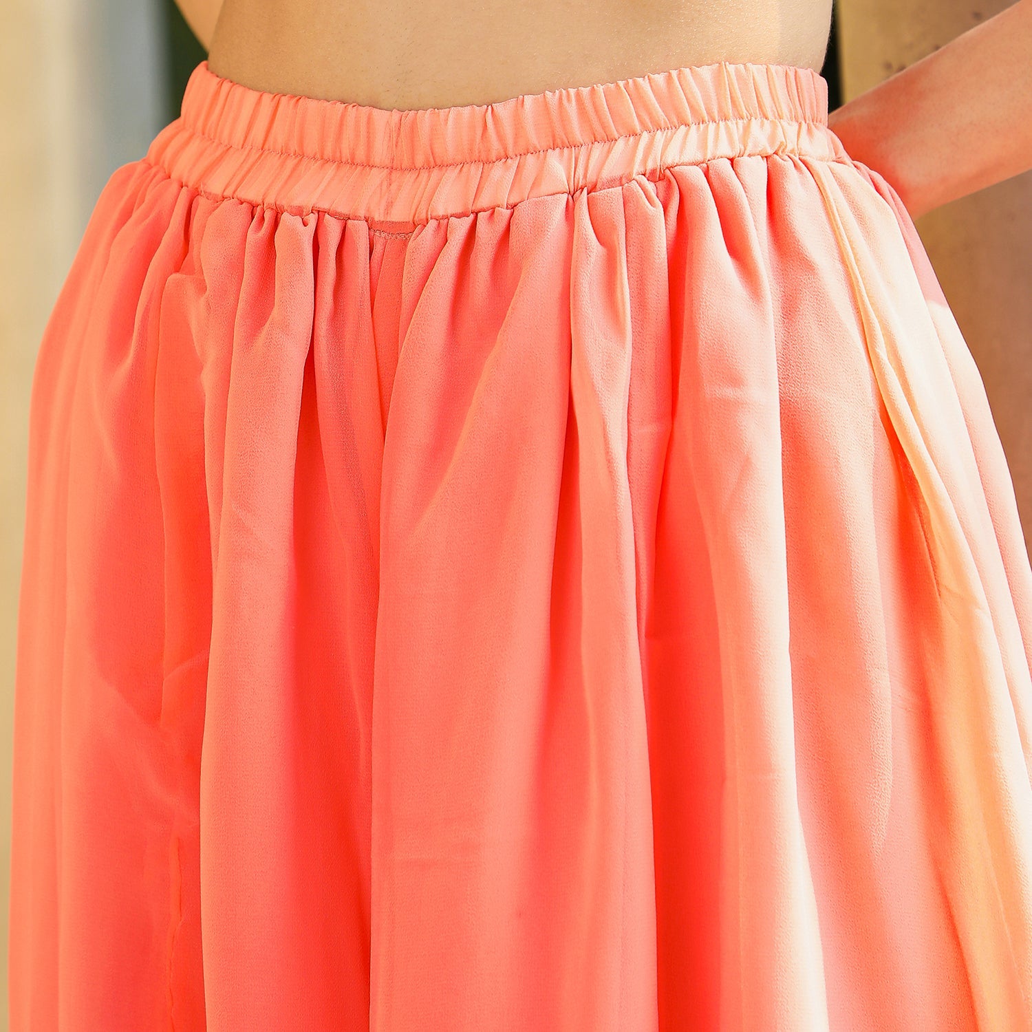 Bloom Motif Kurta With Crop Top And Palazzo