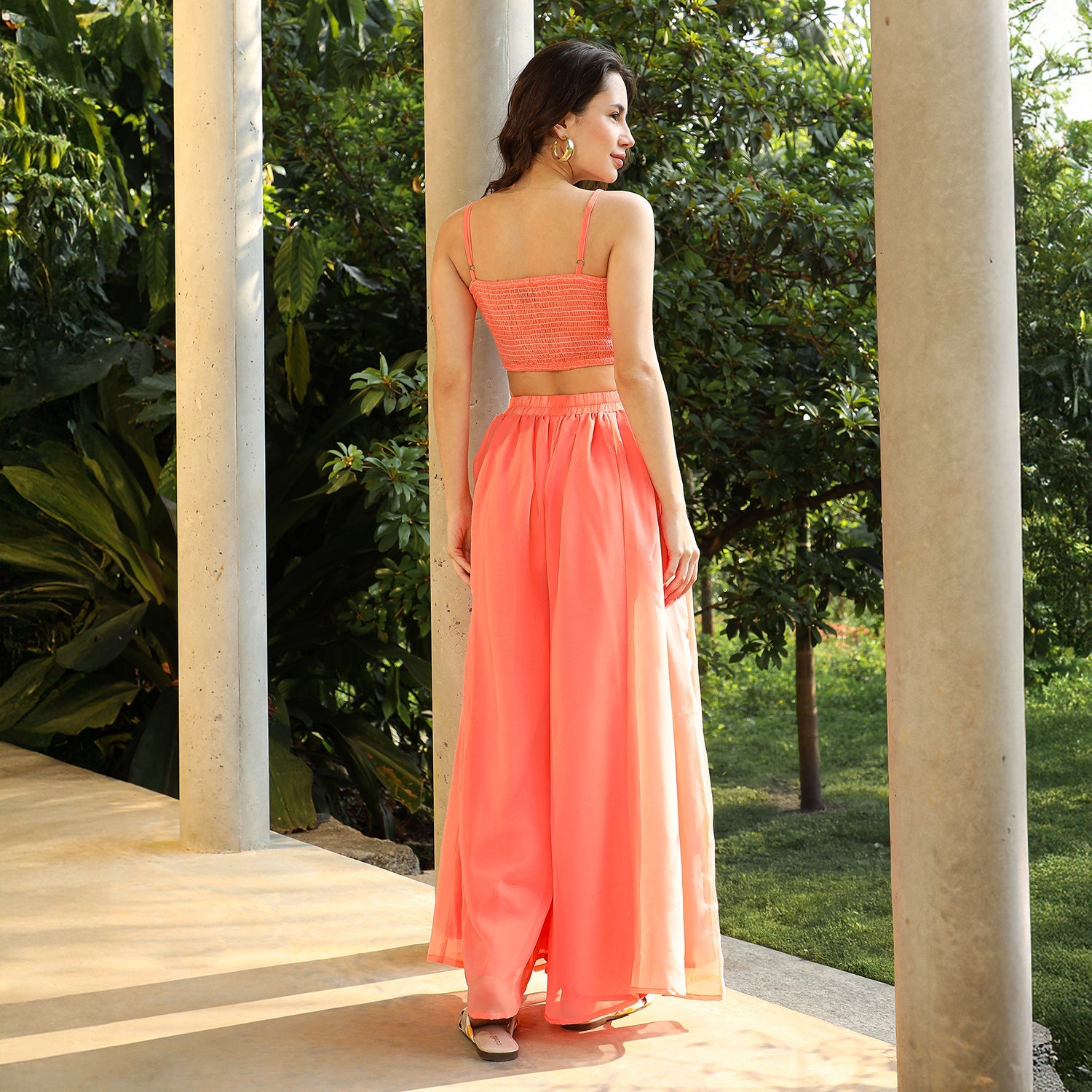 Bloom Motif Kurta With Crop Top And Palazzo