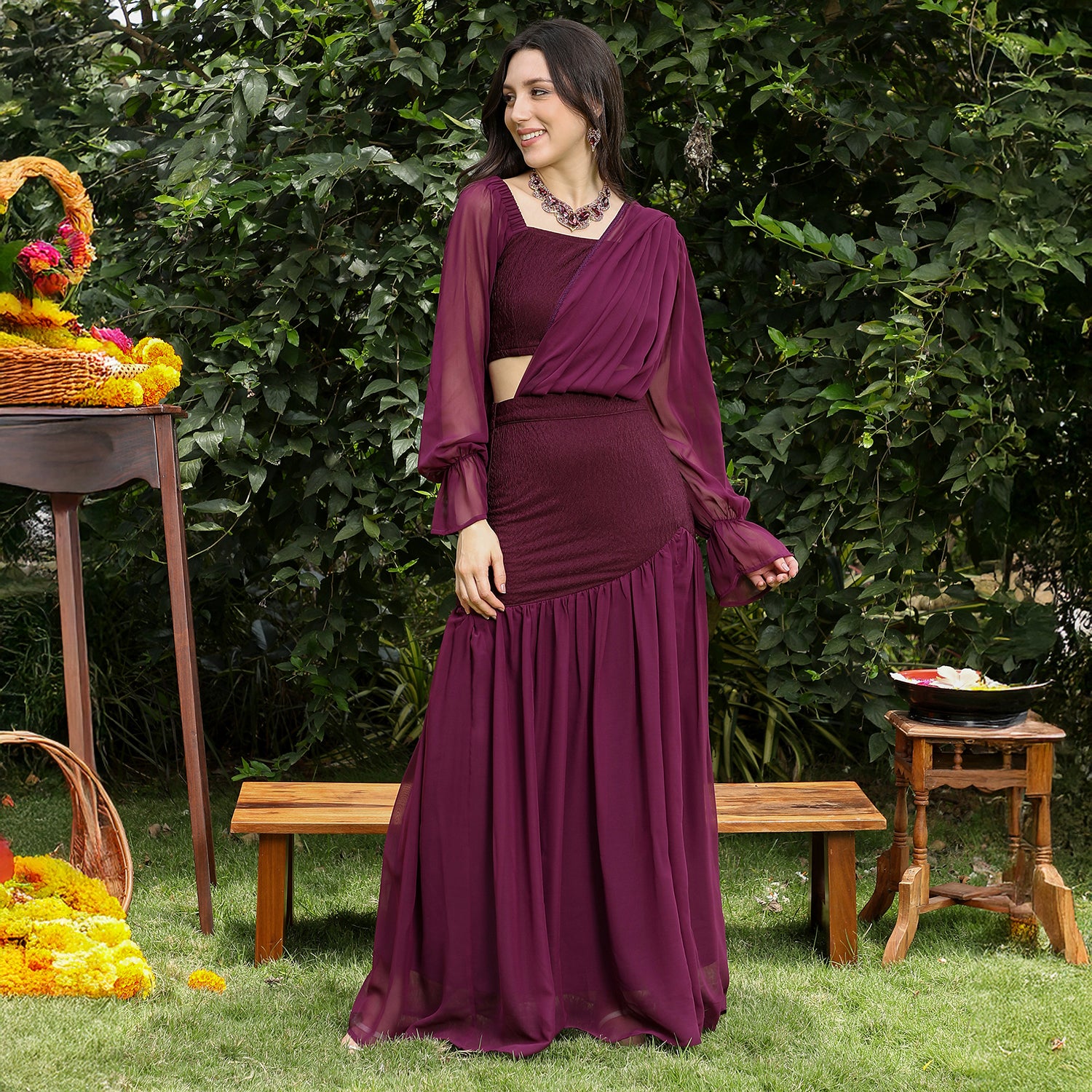 Textured-Block Pre-Draped Saree