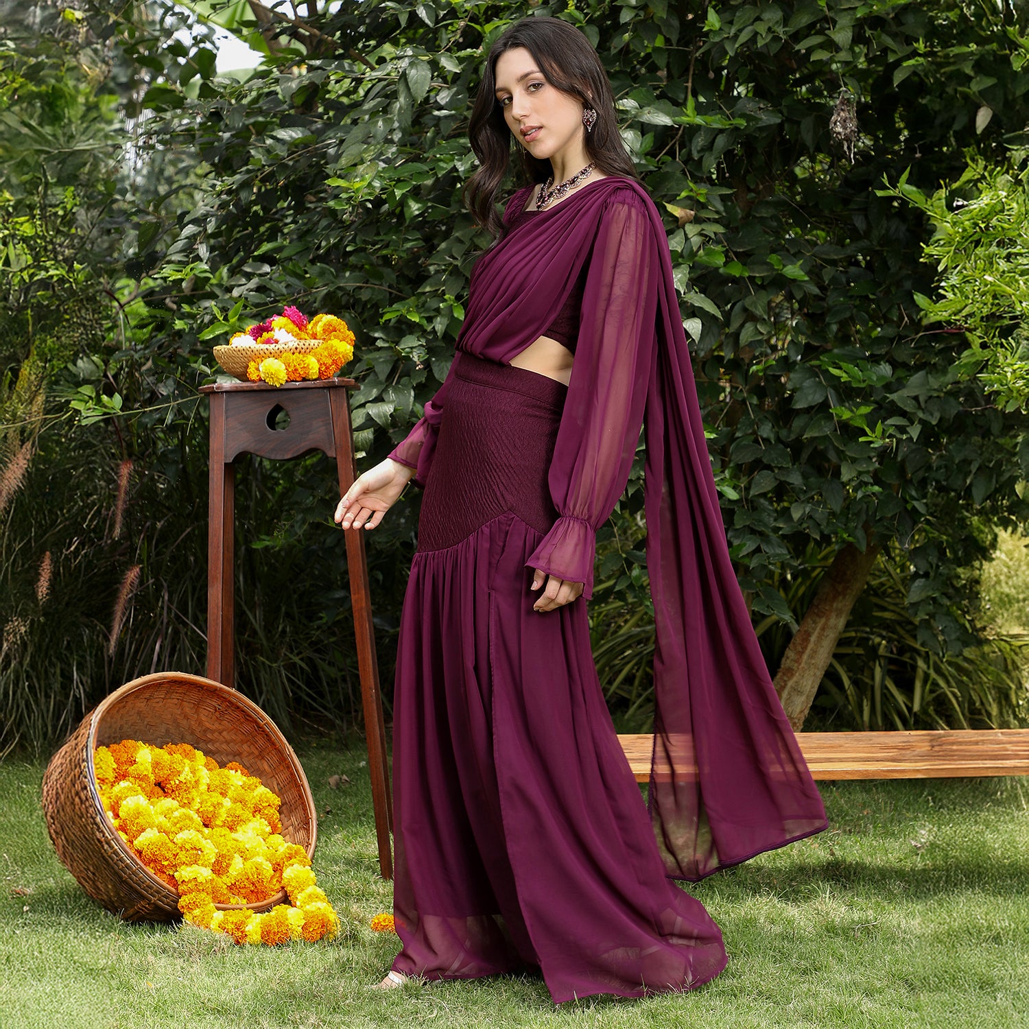 Textured-Block Pre-Draped Saree