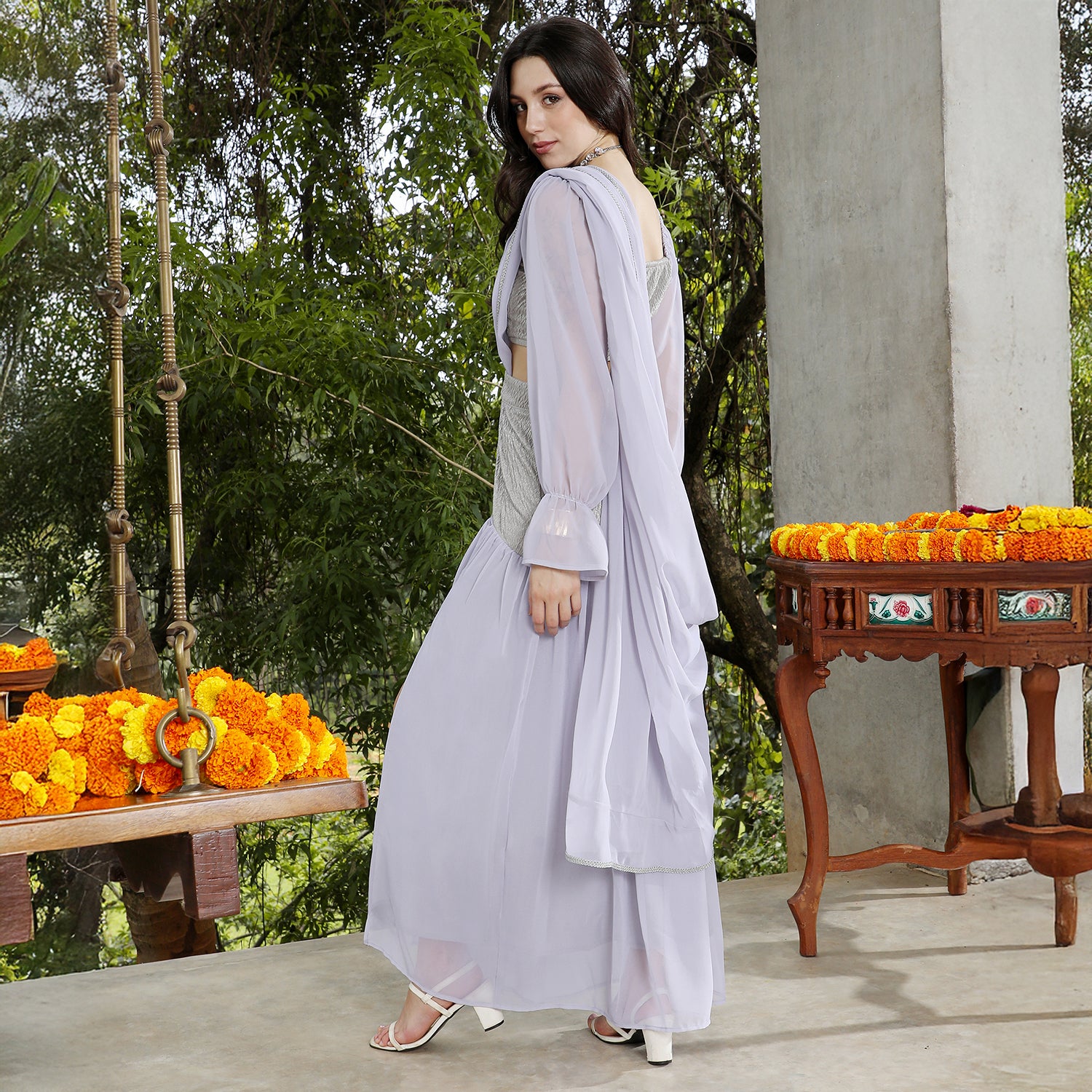 Textured-Block Pre-Draped Saree