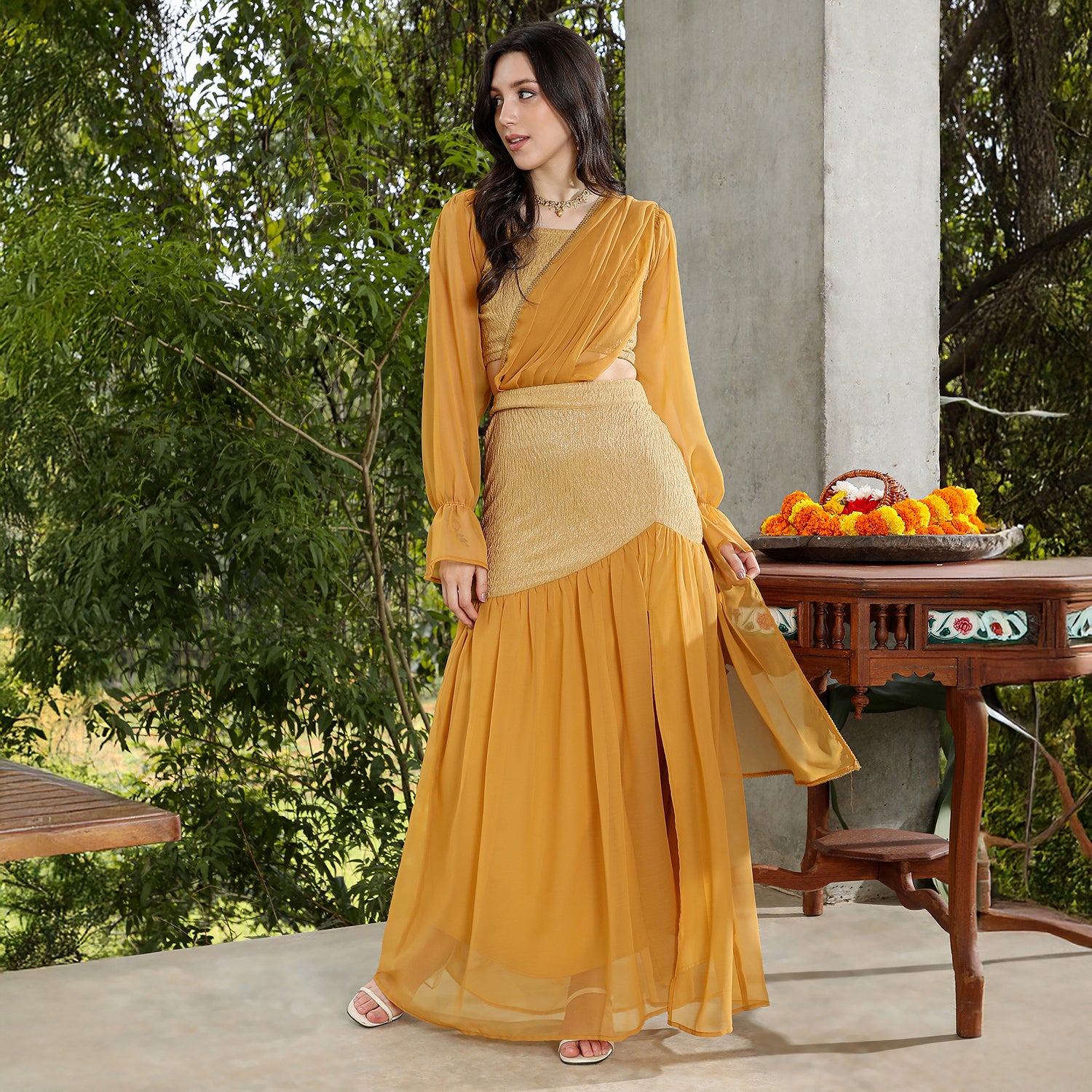 Textured-Block Pre-Draped Saree