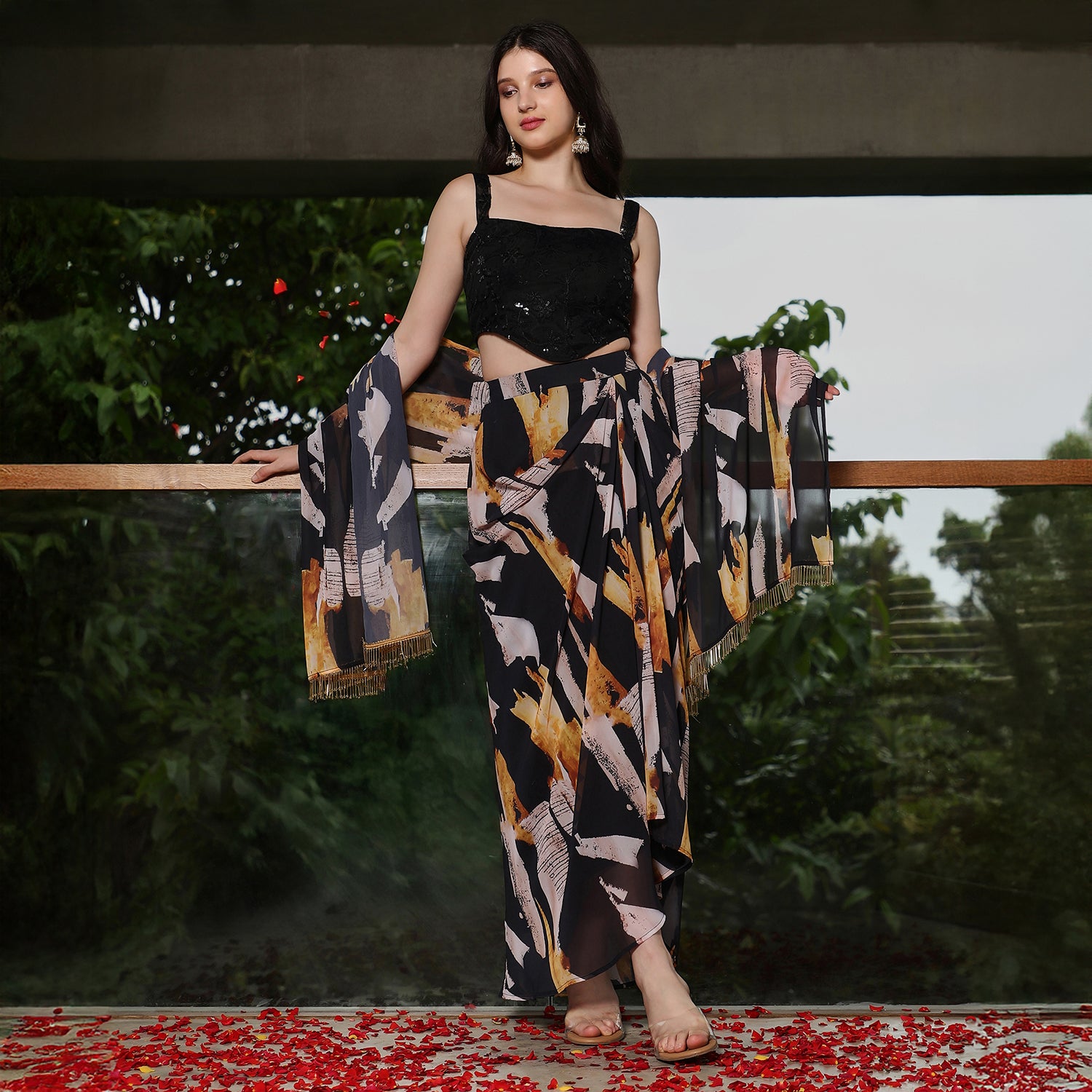 Abstract-Imprint Corset Co-ord Set