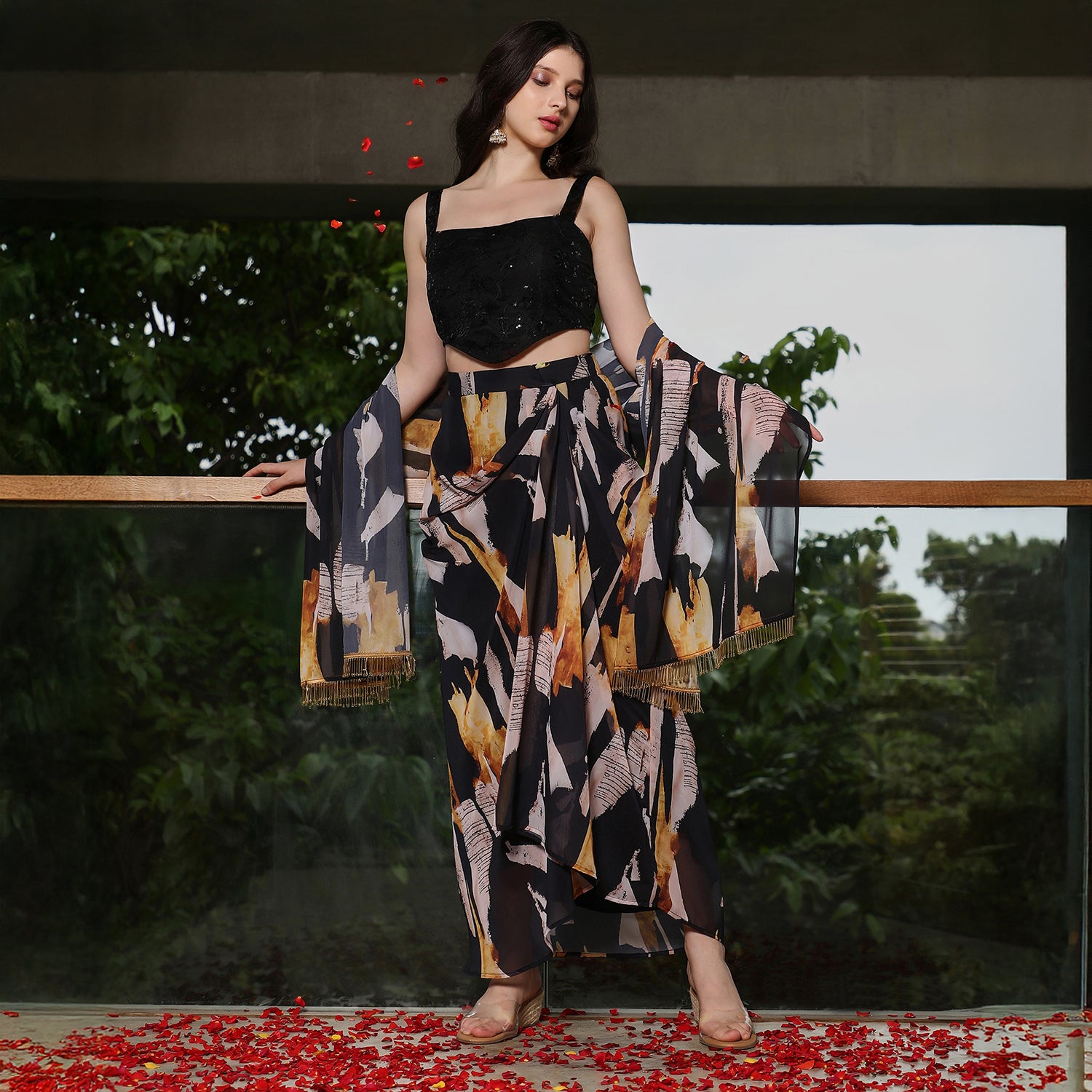 Abstract-Imprint Corset Co-ord Set
