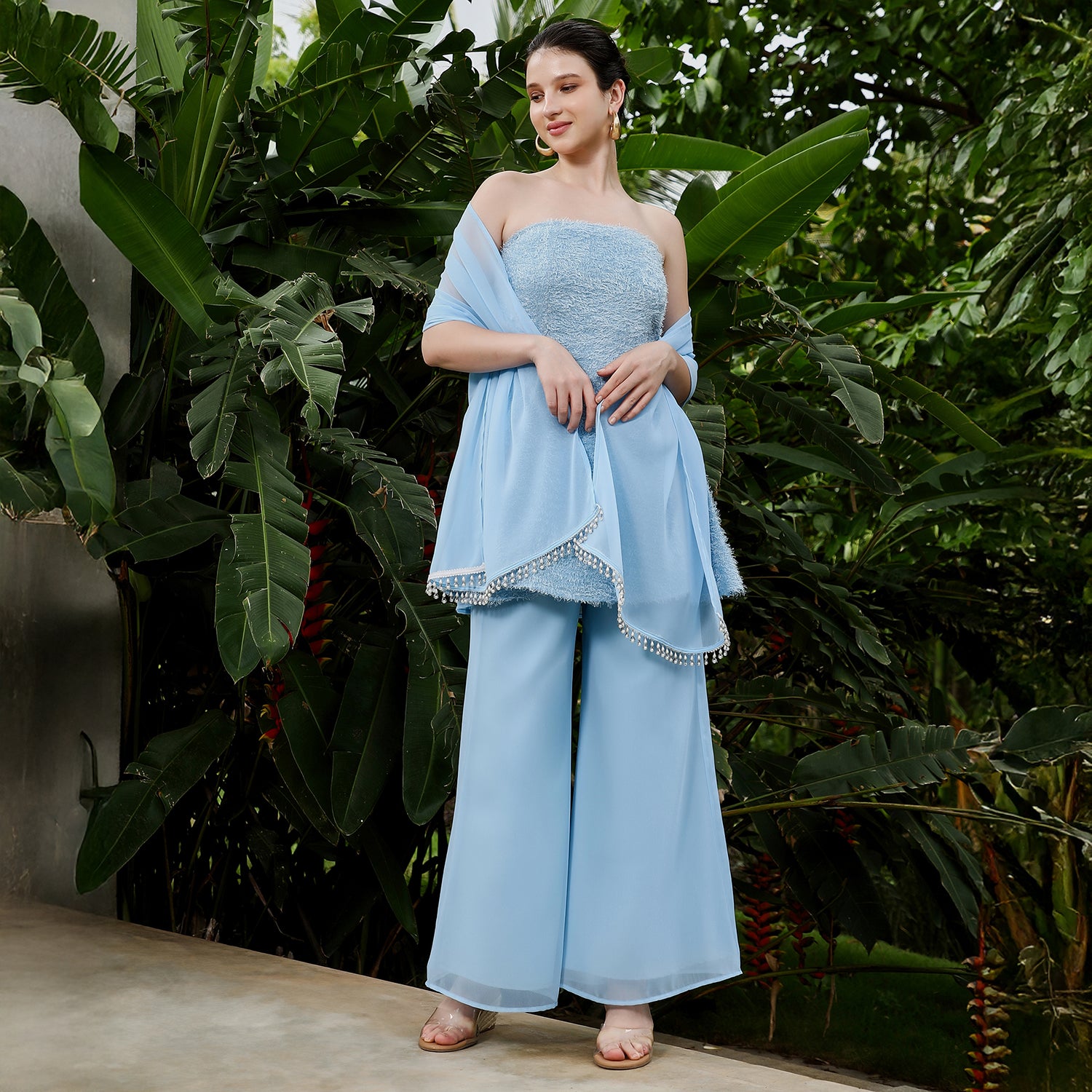 Flared-Textured Kurta Set
