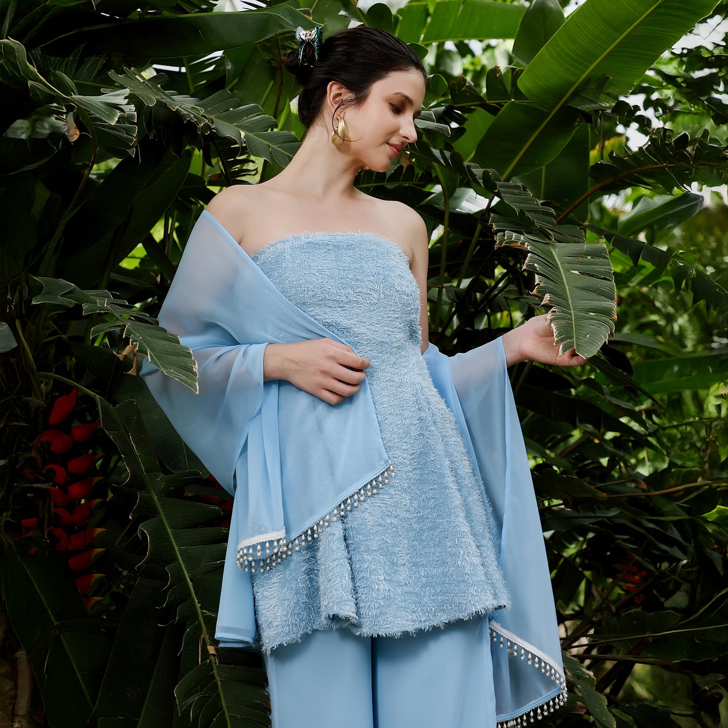 Flared-Textured Kurta Set