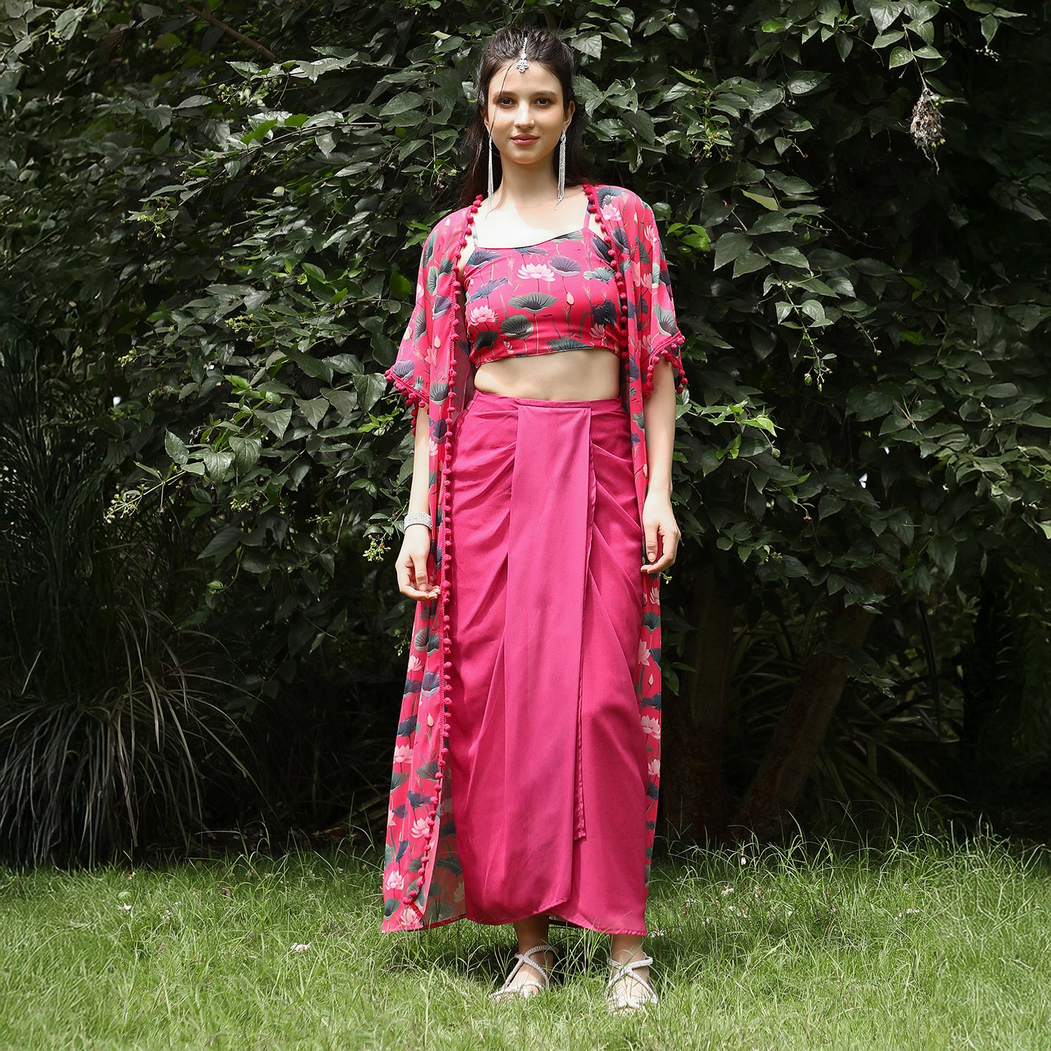 Flora-Imprint Draped Co-Ord Set