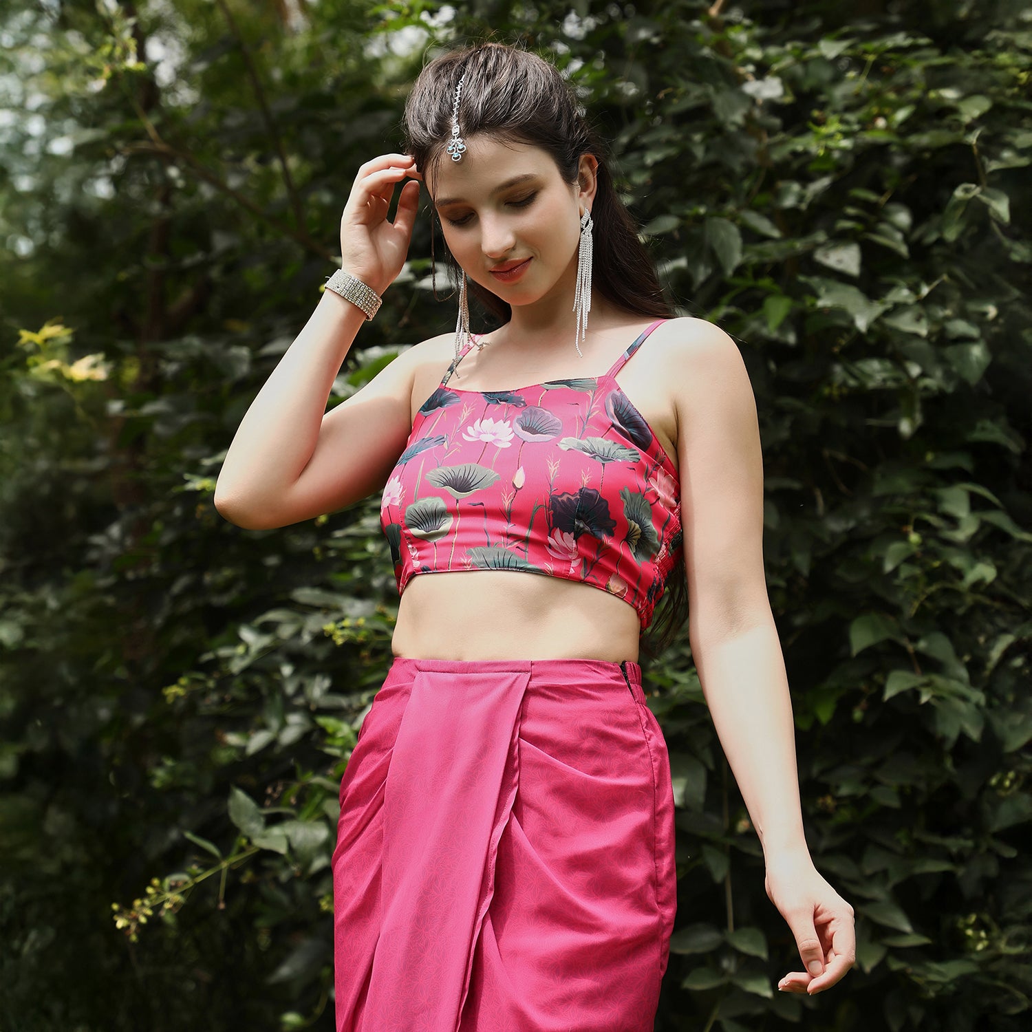Flora-Imprint Draped Co-Ord Set