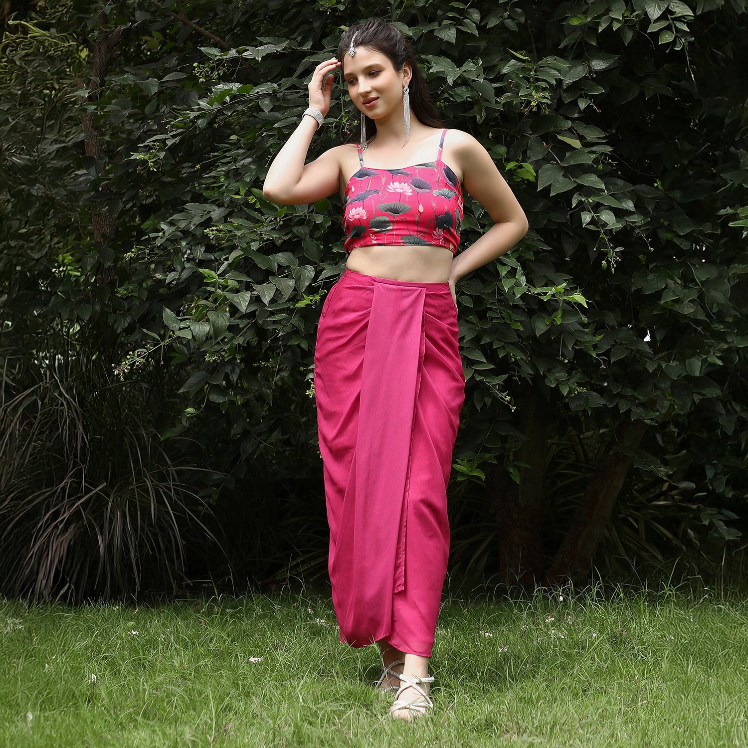 Flora-Imprint Draped Co-Ord Set