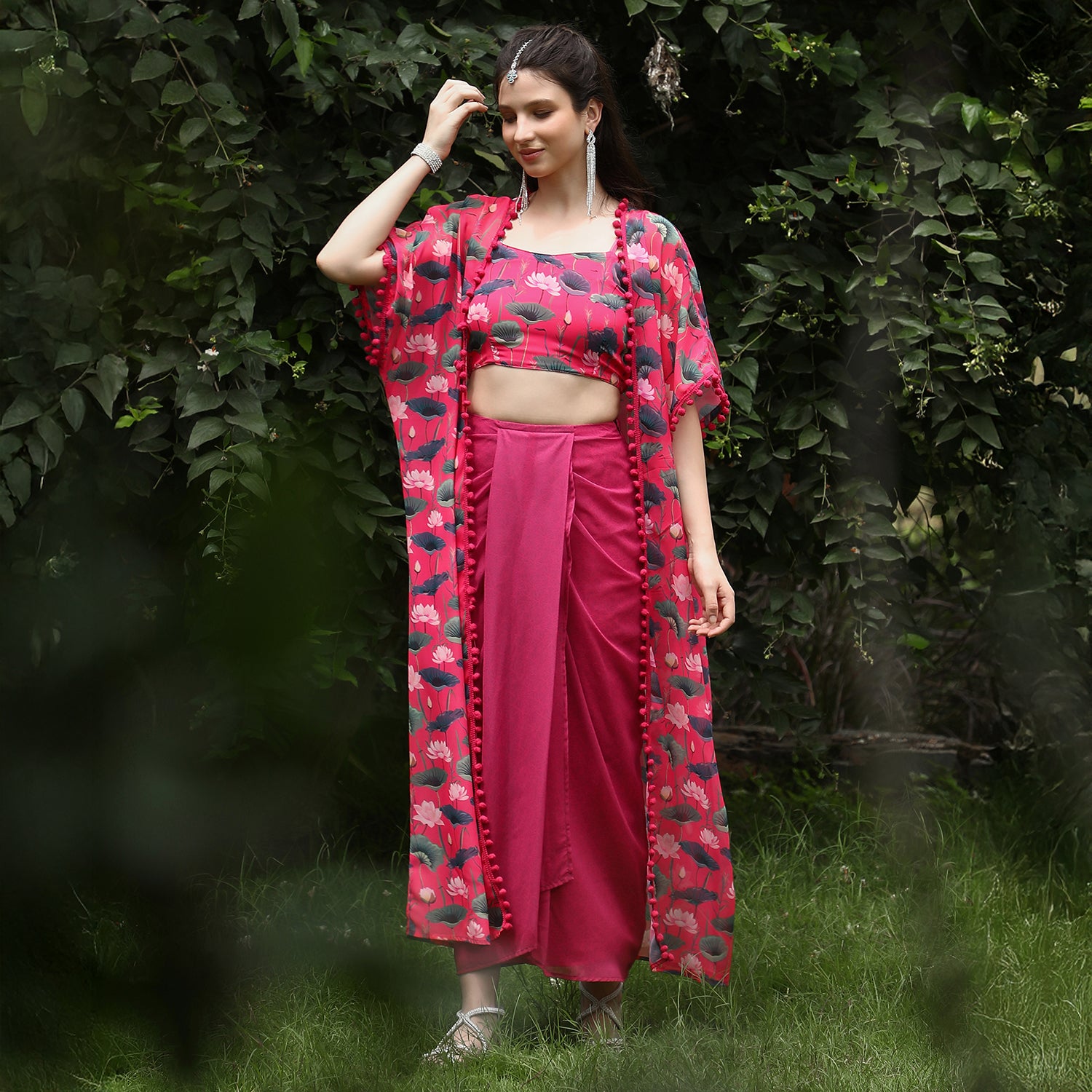 Flora-Imprint Draped Co-Ord Set