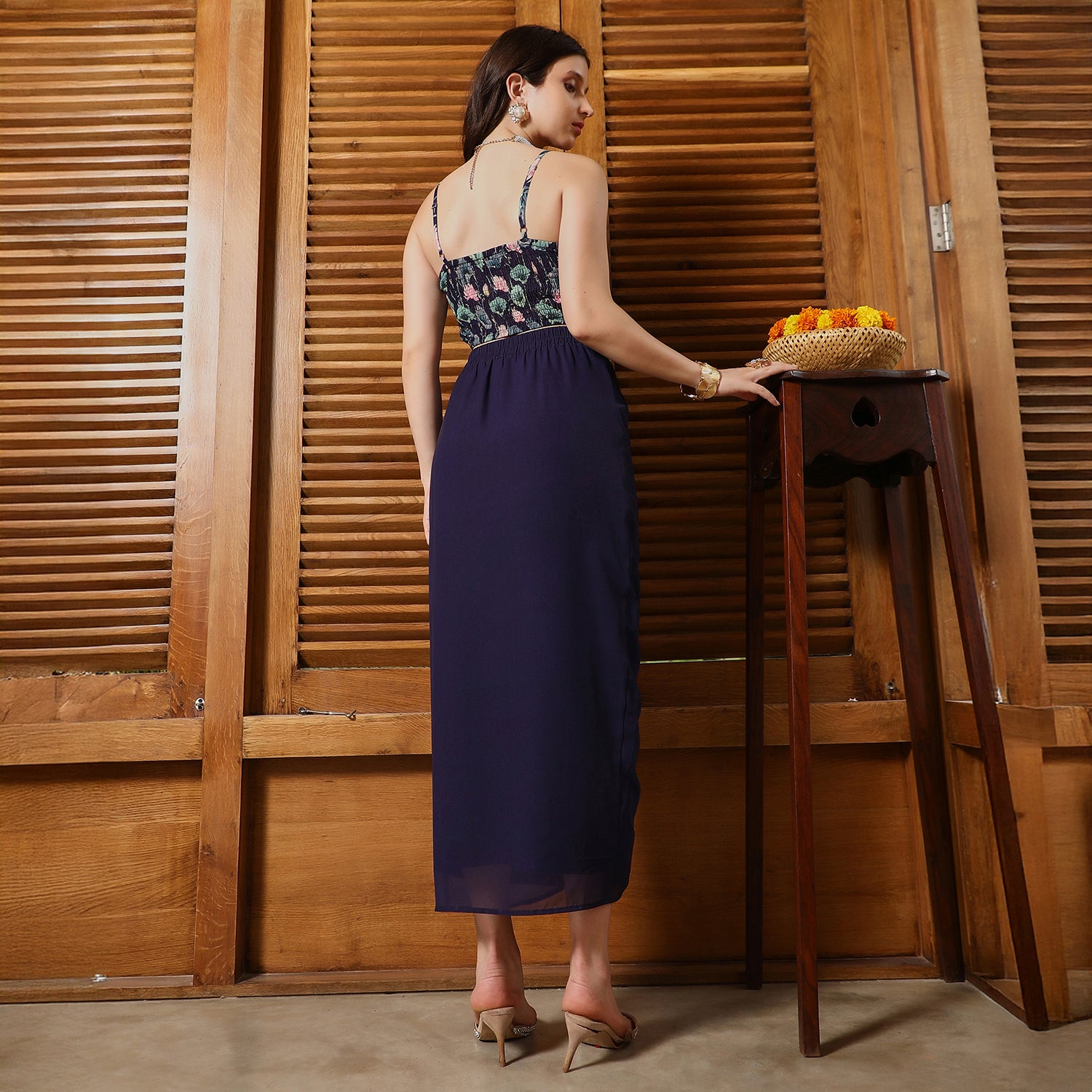 Flora-Imprint Draped Co-Ord Set