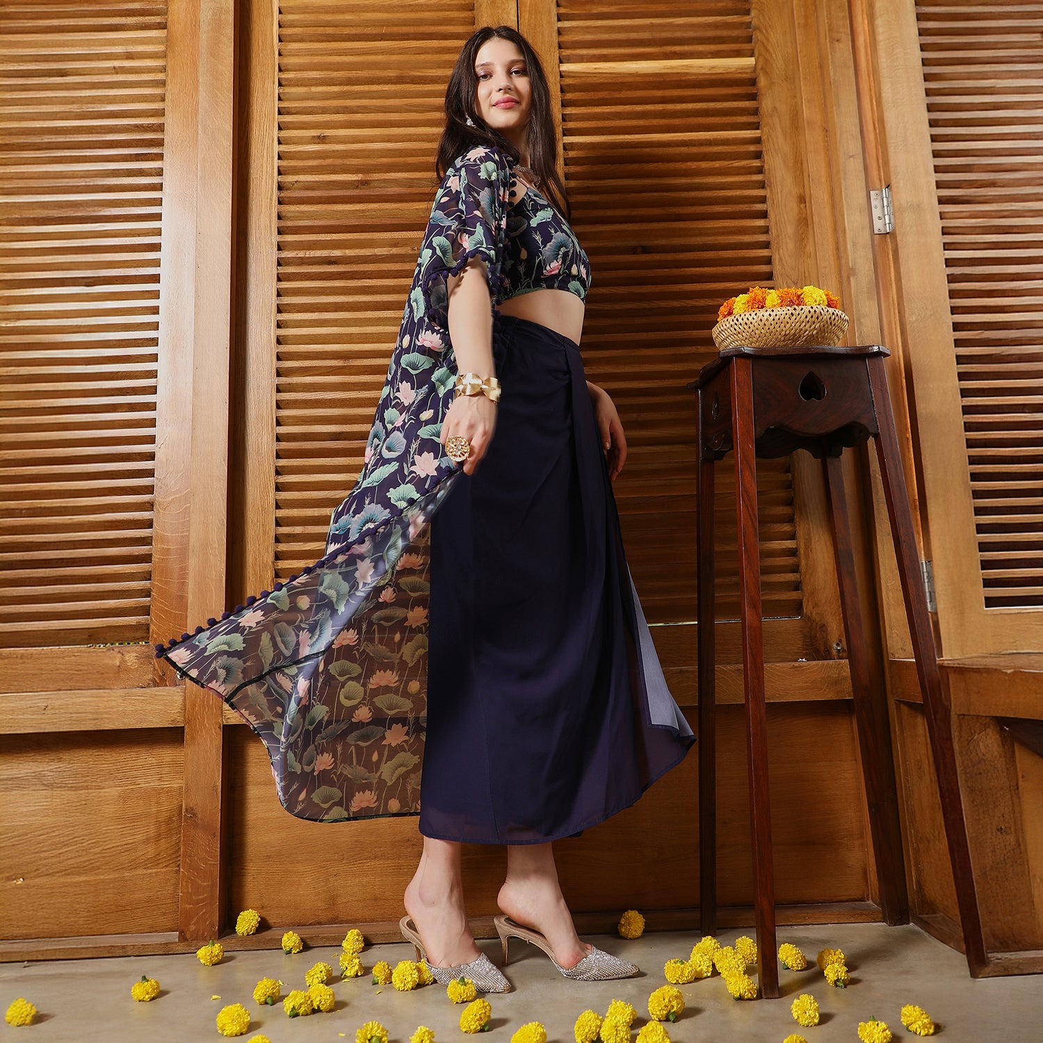 Flora-Imprint Draped Co-Ord Set