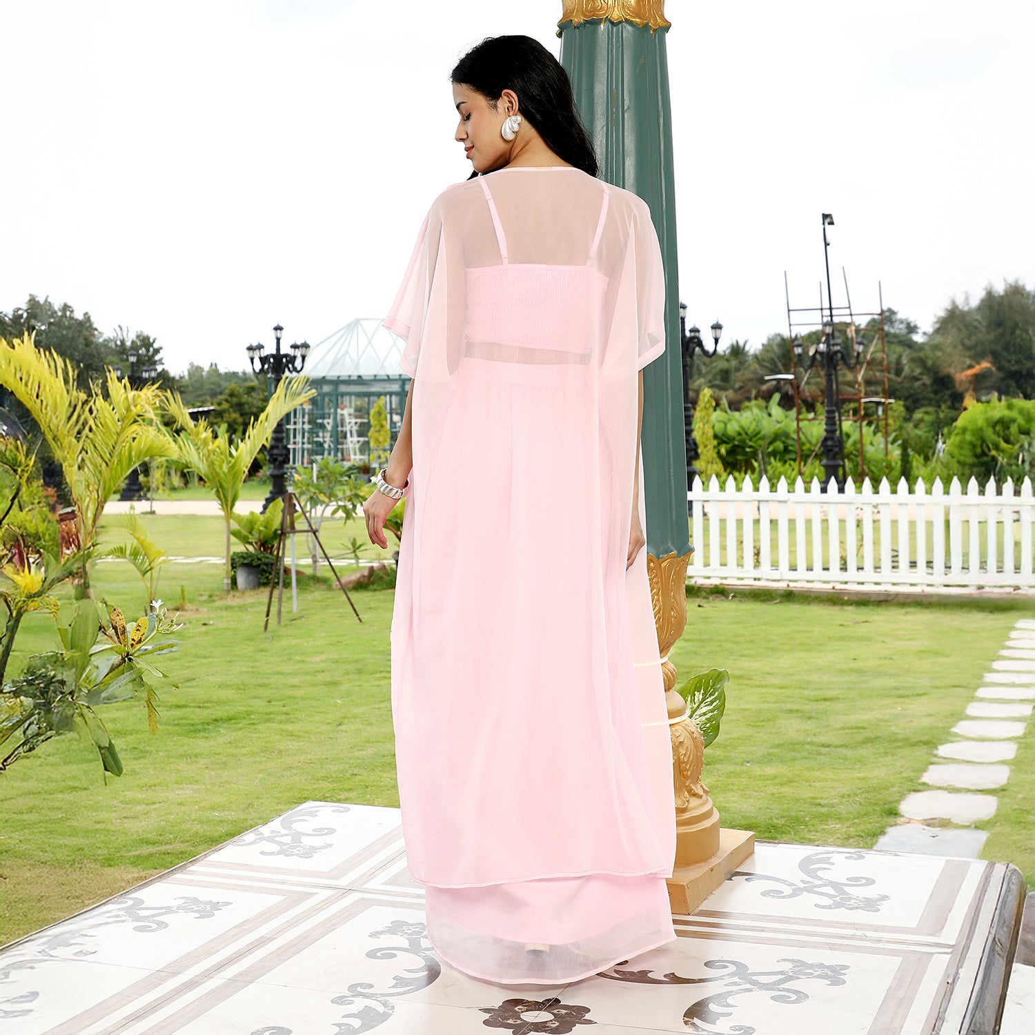 Floral-Embroidery Draped Co-Ord Set