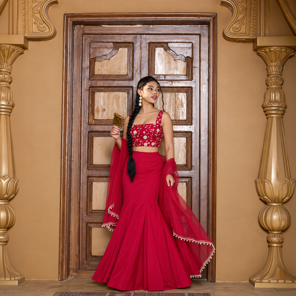 Floral Embroidered Lehenga Set With Dupatta